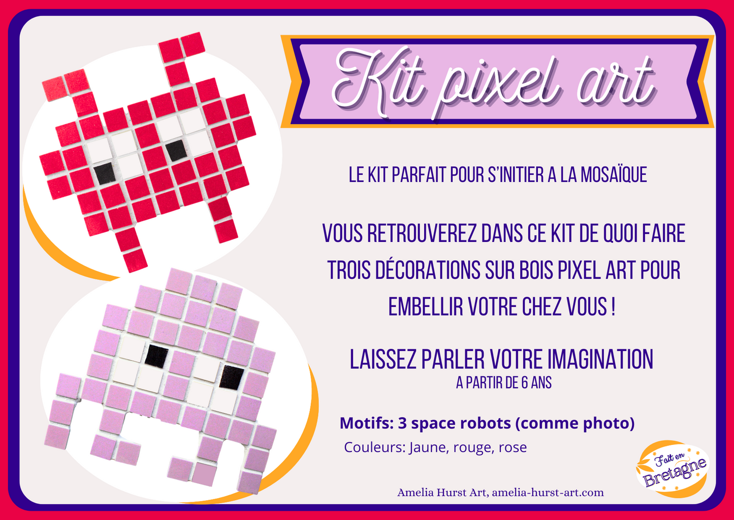 Kit mosaïque débutant - pixel art, space robots Amelia Hurst Art