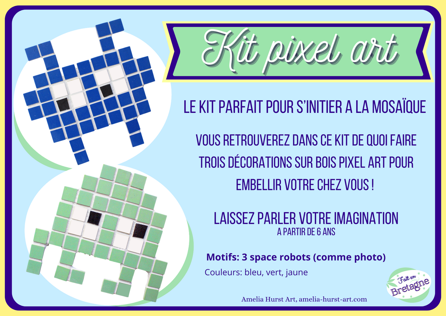 Kit mosaïque débutant - pixel art, space robots Amelia Hurst Art