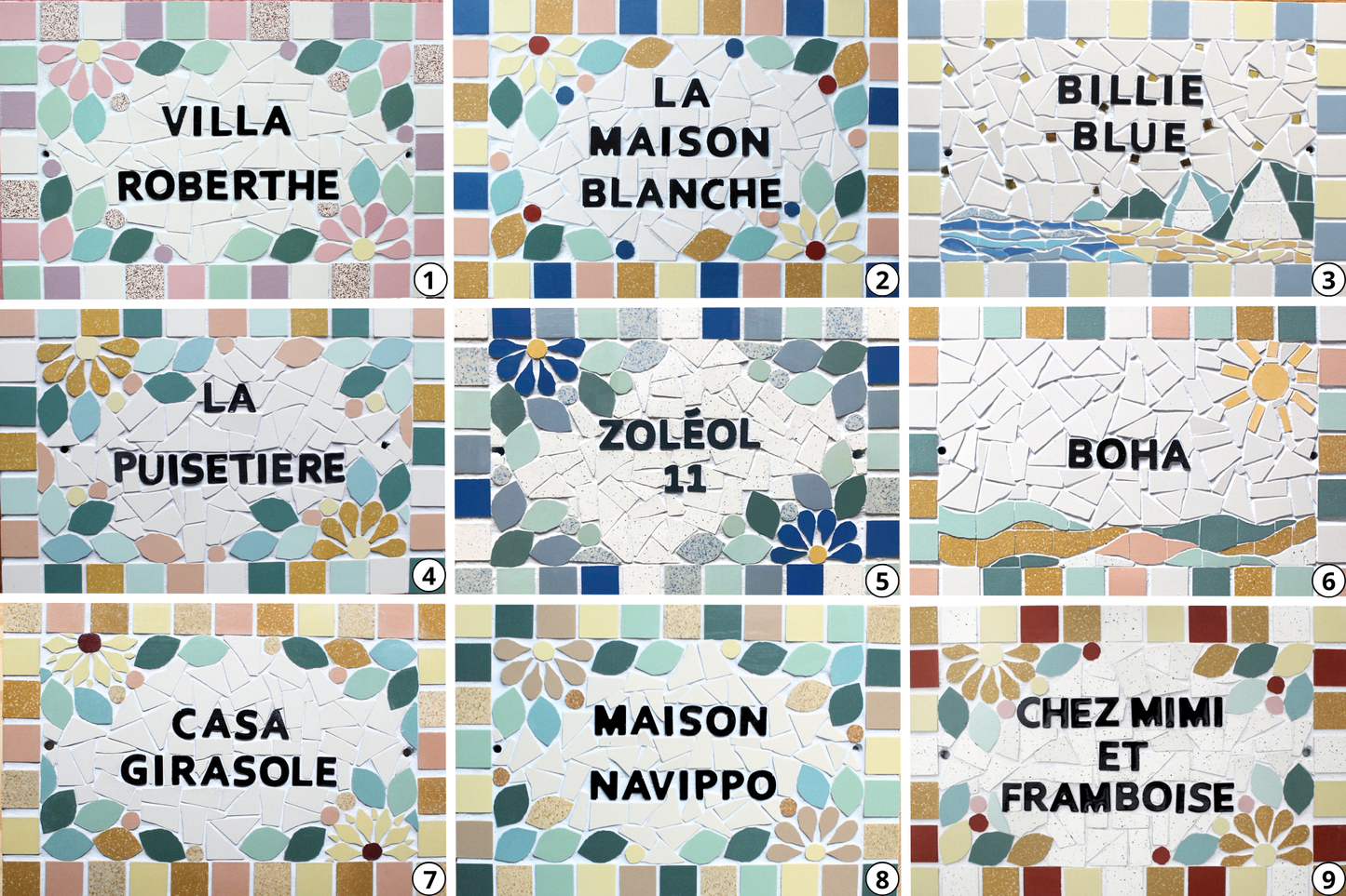 Acompte pour dessin numérique de plaque maison mosaïque nom numéro en céramique déco décoration personnalisable couleurs fait en France