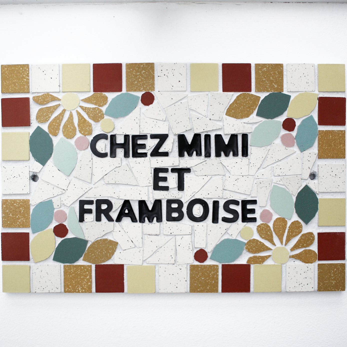 Acompte - Adresse plaque nom numéro de maison en mosaïque céramique 16 X 24cm, déco décoration style floral, personnalisable couleurs (Copie) Amelia Hurst Art