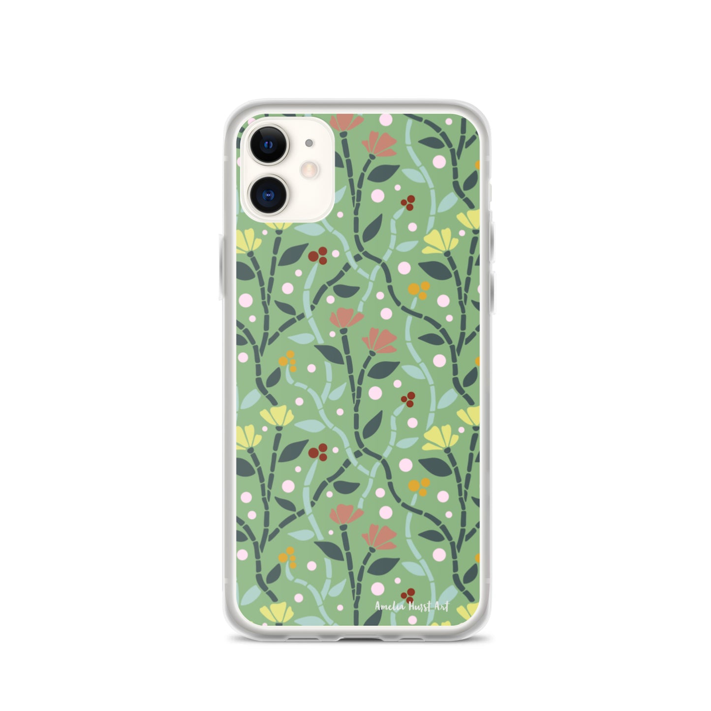 Une Coque pour iPhone à motifs avec des coquelicots roses et jaunes, différents modèles disponibles Amelia Hurst Art