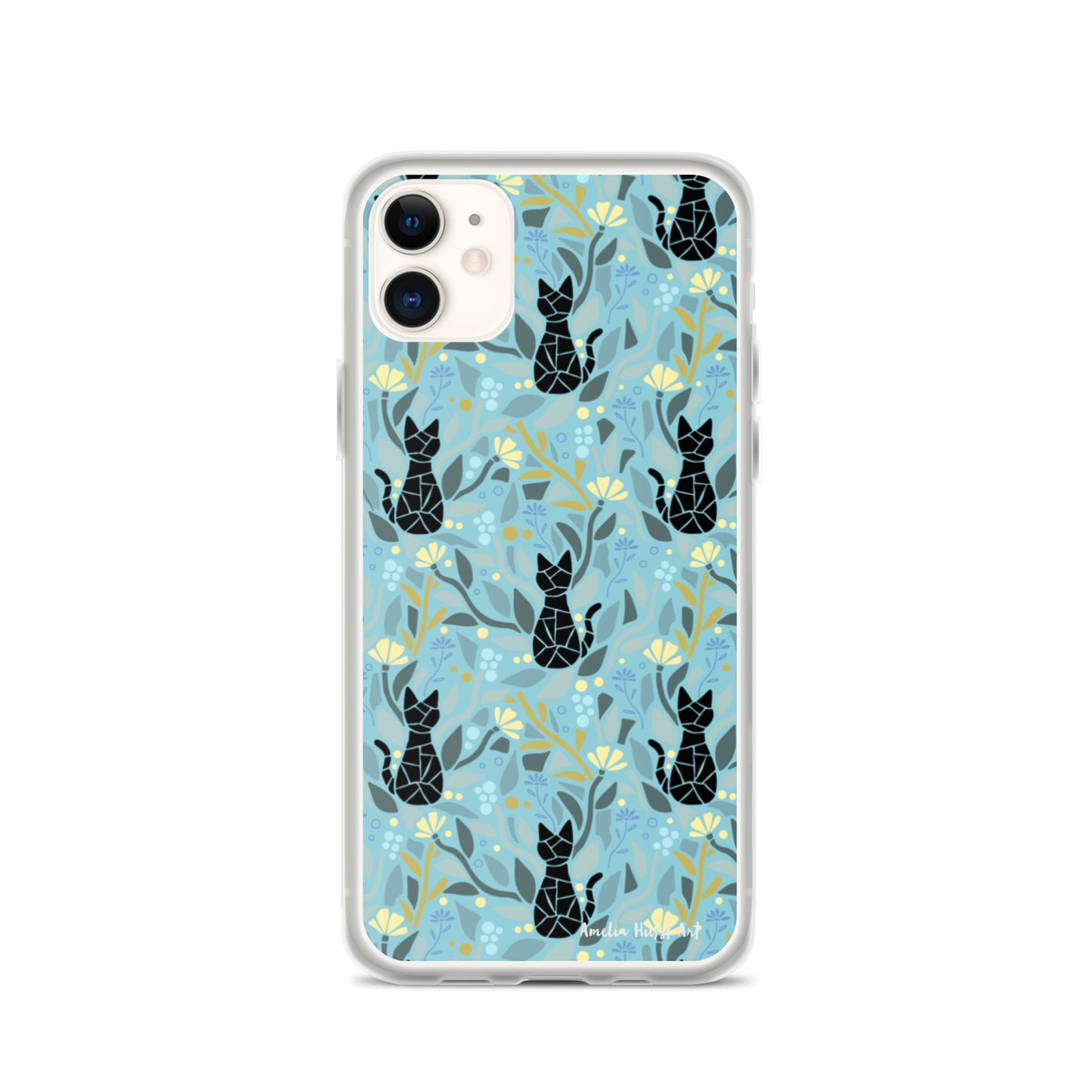 Une Coque pour iPhone avec motifs chat et florale, différents modèles disponibles Amelia Hurst Art