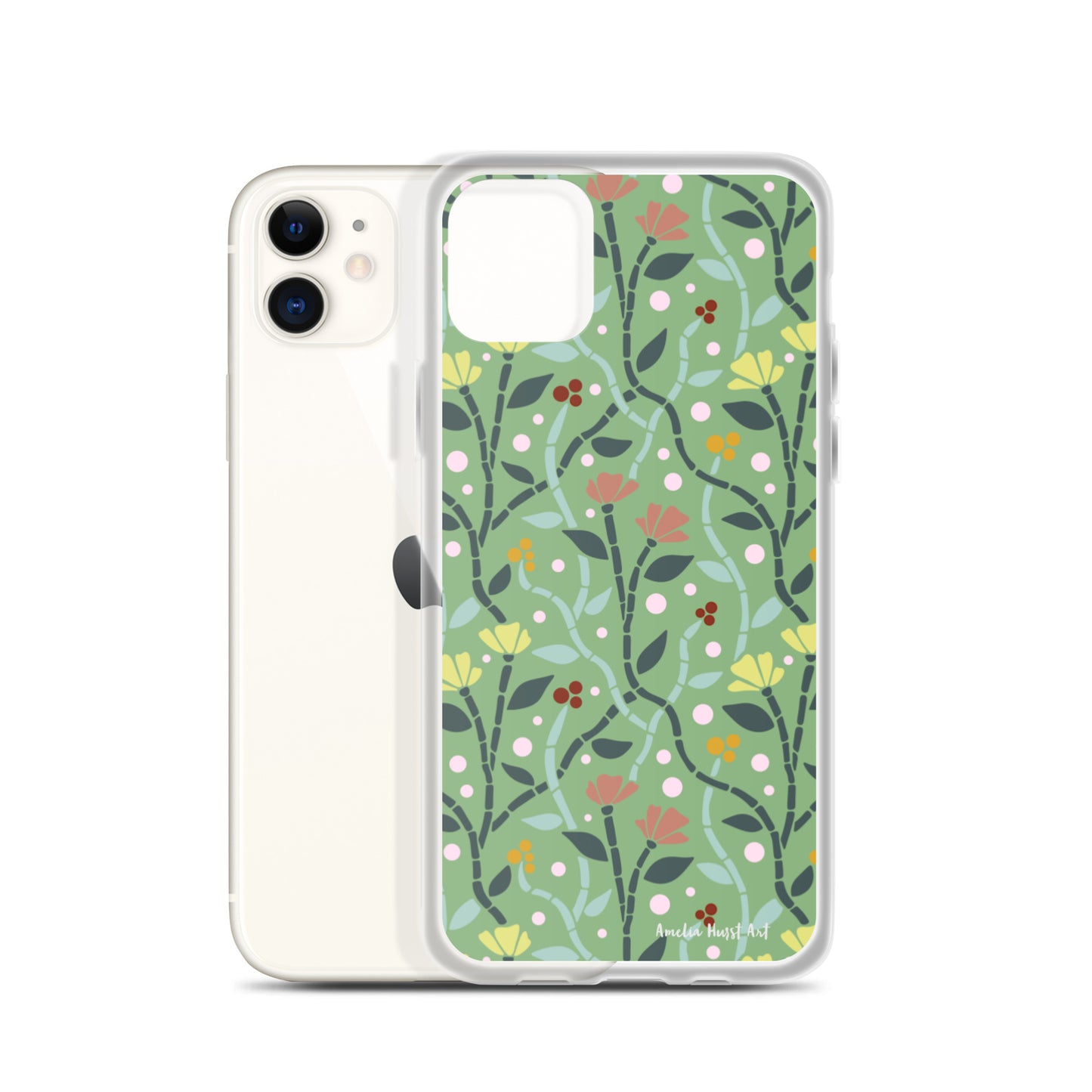 Une Coque pour iPhone à motifs avec des coquelicots roses et jaunes, différents modèles disponibles Amelia Hurst Art