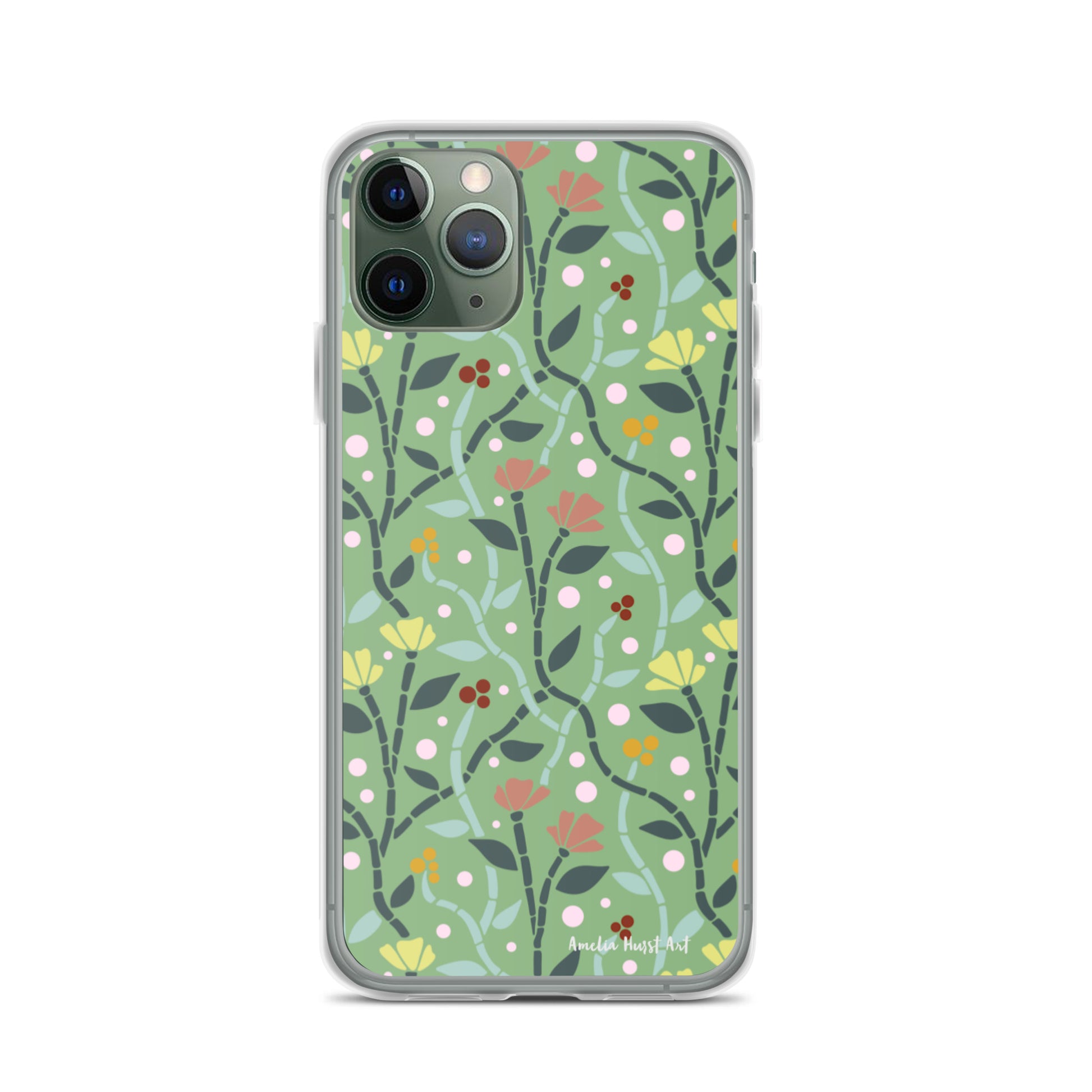 Une Coque pour iPhone à motifs avec des coquelicots roses et jaunes, différents modèles disponibles Amelia Hurst Art