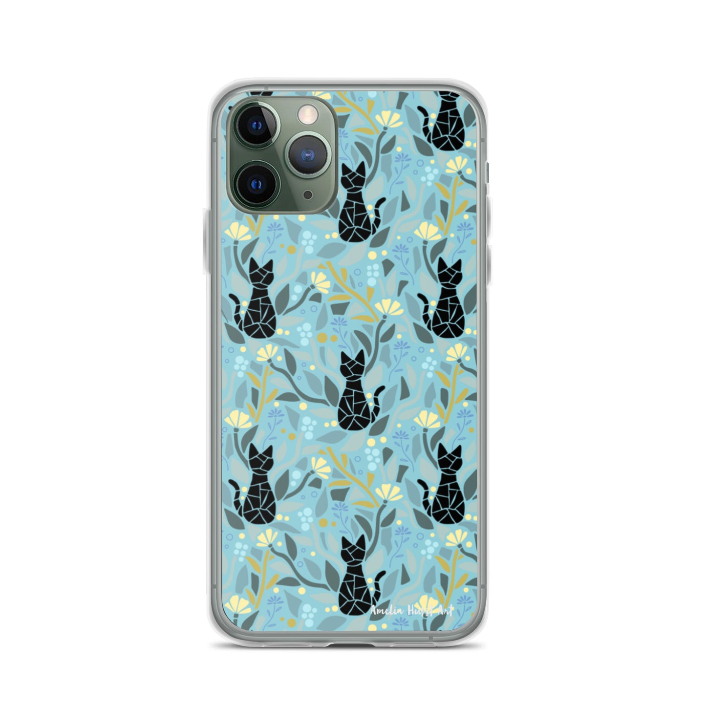 Une Coque pour iPhone avec motifs chat et florale, différents modèles disponibles Amelia Hurst Art