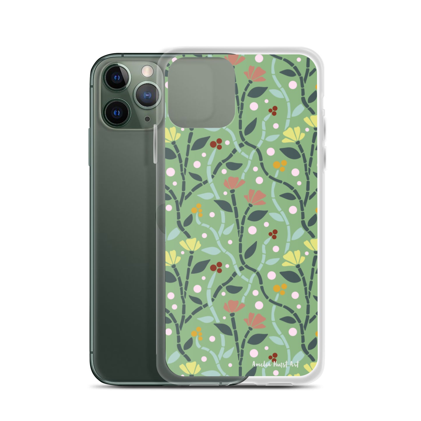 Une Coque pour iPhone à motifs avec des coquelicots roses et jaunes, différents modèles disponibles Amelia Hurst Art