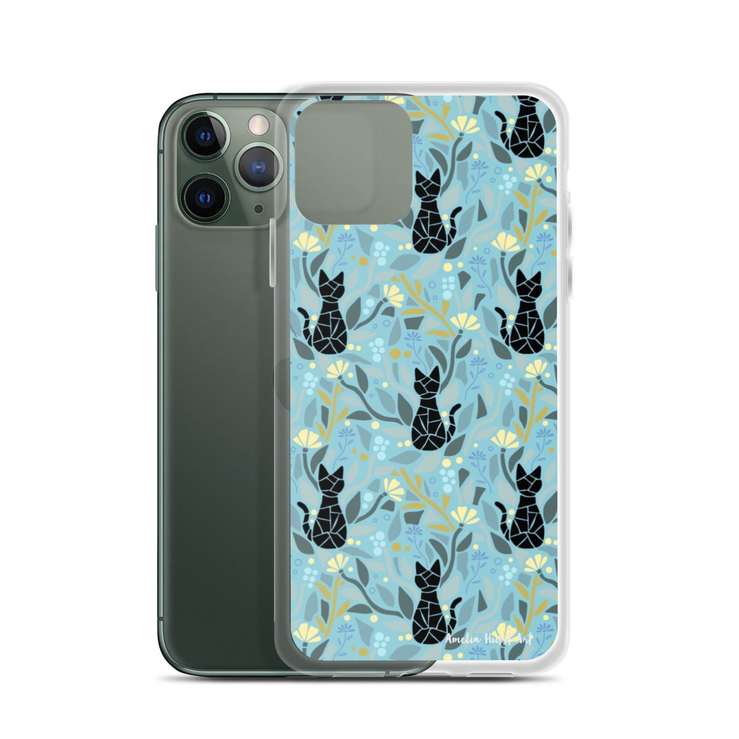 Une Coque pour iPhone avec motifs chat et florale, différents modèles disponibles Amelia Hurst Art