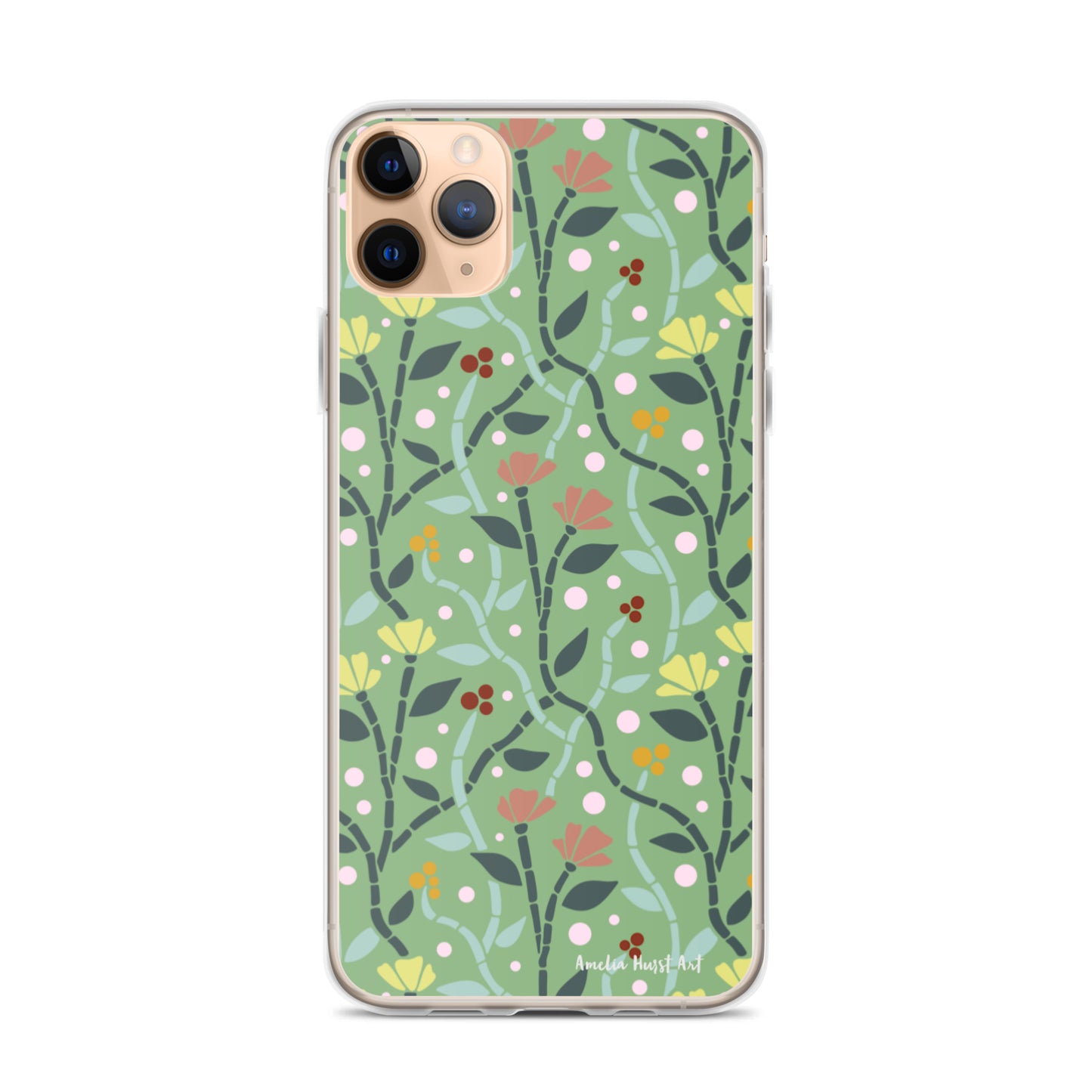 Une Coque pour iPhone à motifs avec des coquelicots roses et jaunes, différents modèles disponibles Amelia Hurst Art