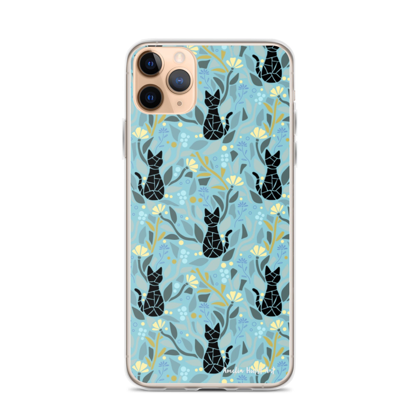 Une Coque pour iPhone avec motifs chat et florale, différents modèles disponibles Amelia Hurst Art