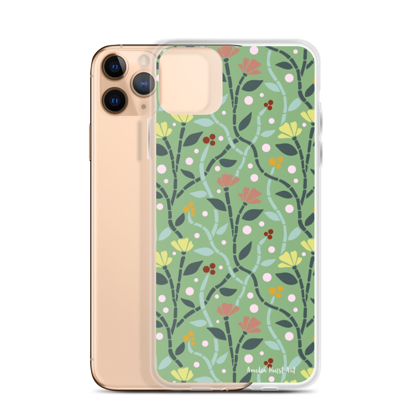 Coque pour iPhone à motifs avec des coquelicots roses et jaunes, différents modèles disponibles Amelia Hurst Art