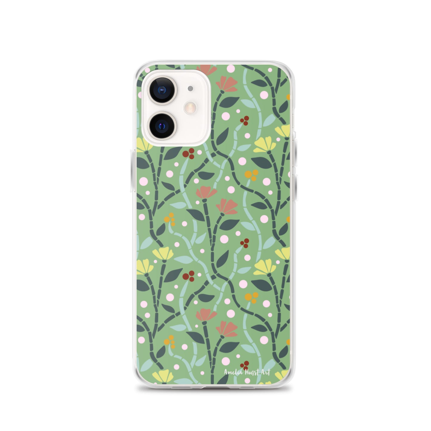 Une Coque pour iPhone à motifs avec des coquelicots roses et jaunes, différents modèles disponibles Amelia Hurst Art