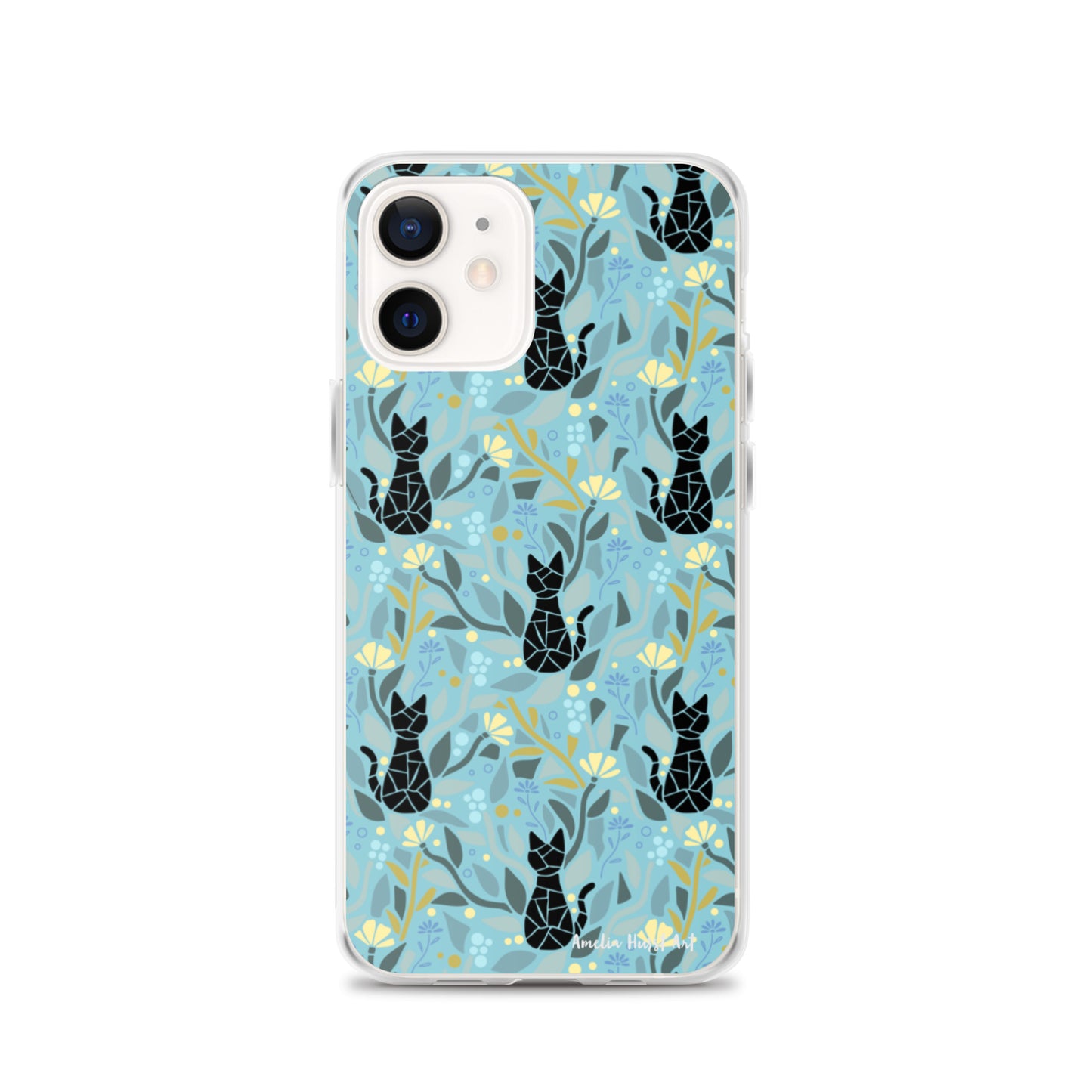 Une Coque pour iPhone avec motifs chat et florale, différents modèles disponibles Amelia Hurst Art