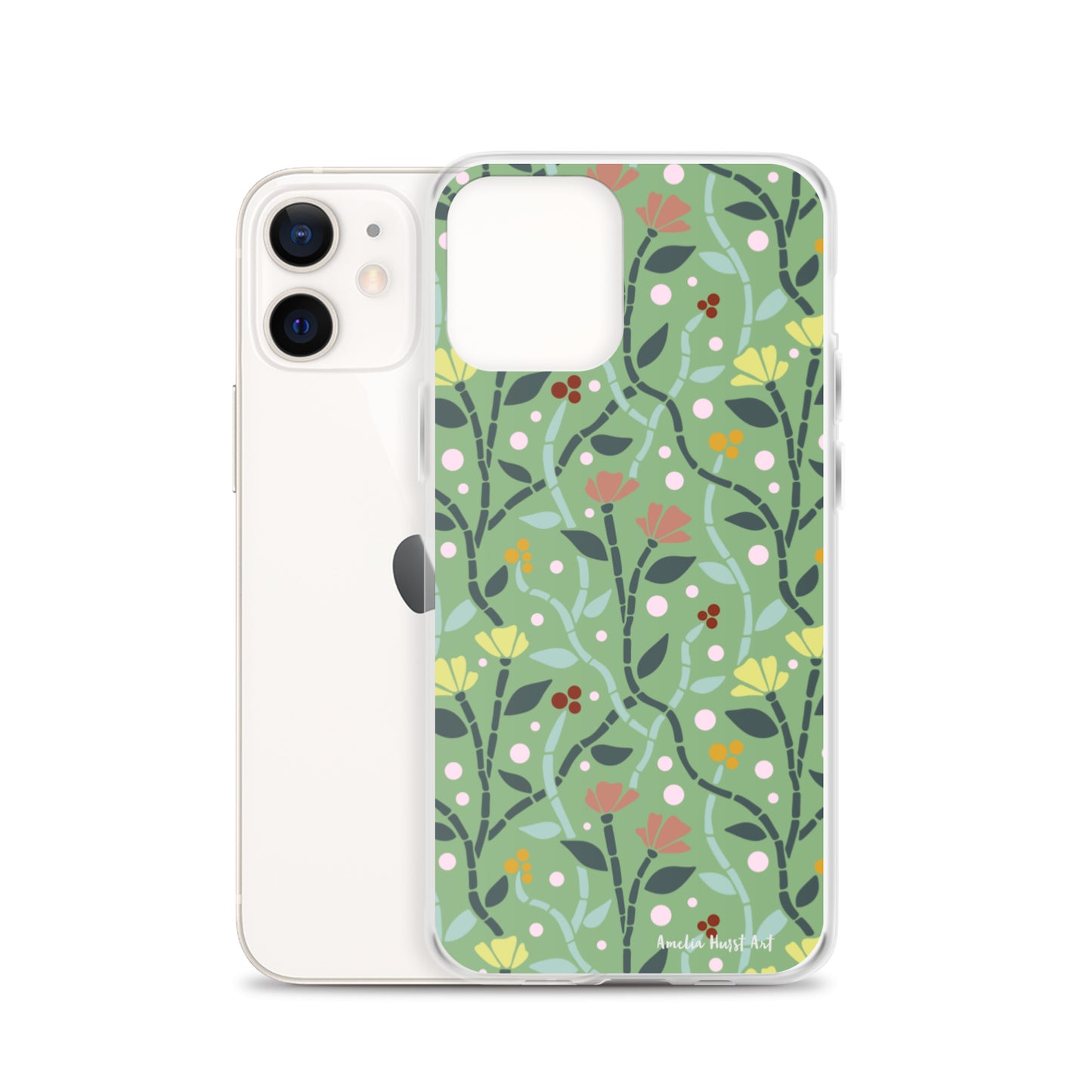 Une Coque pour iPhone à motifs avec des coquelicots roses et jaunes, différents modèles disponibles Amelia Hurst Art