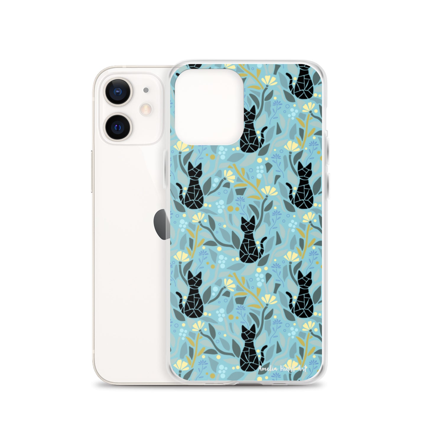 Une Coque pour iPhone avec motifs chat et florale, différents modèles disponibles Amelia Hurst Art