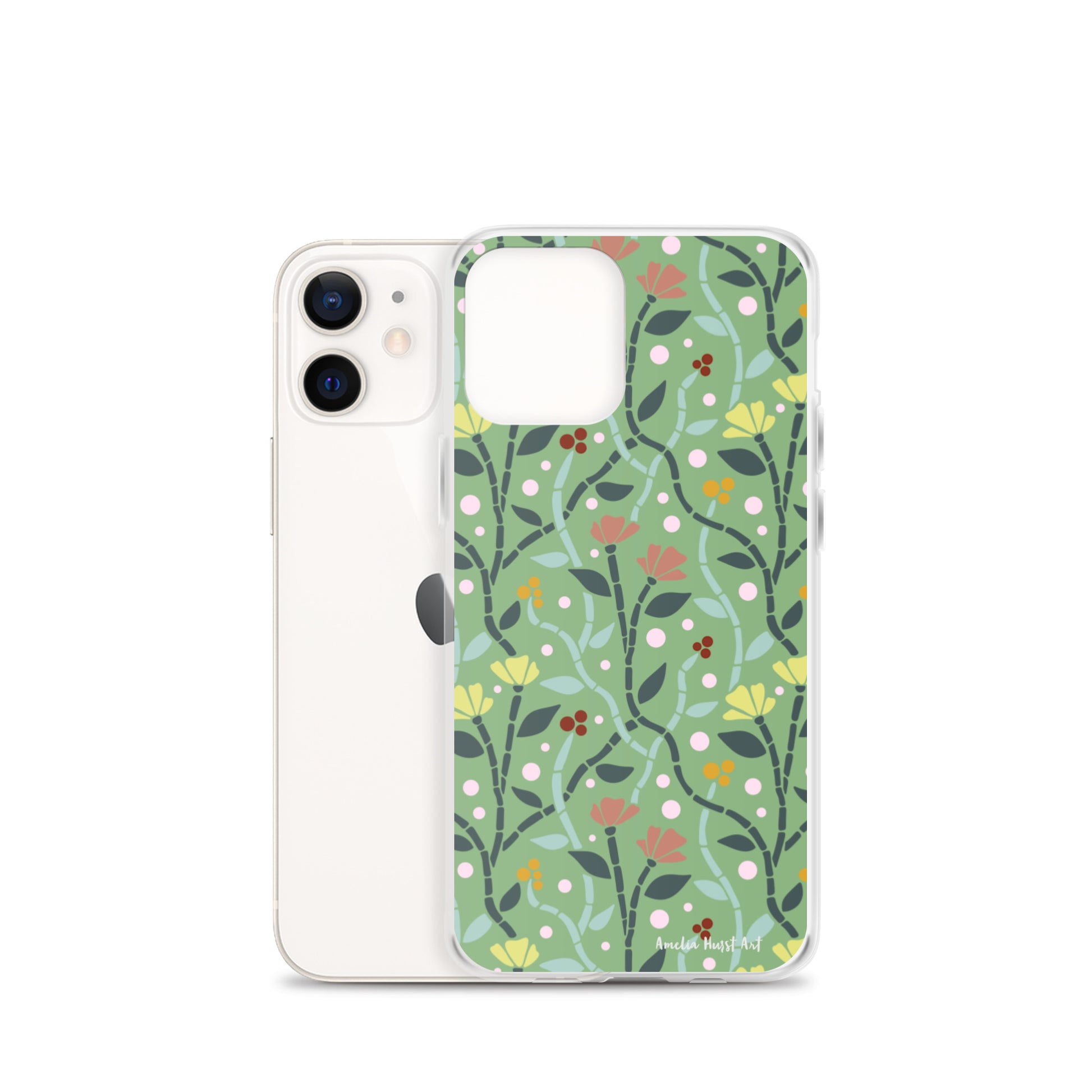 Une Coque pour iPhone à motifs avec des coquelicots roses et jaunes, différents modèles disponibles Amelia Hurst Art