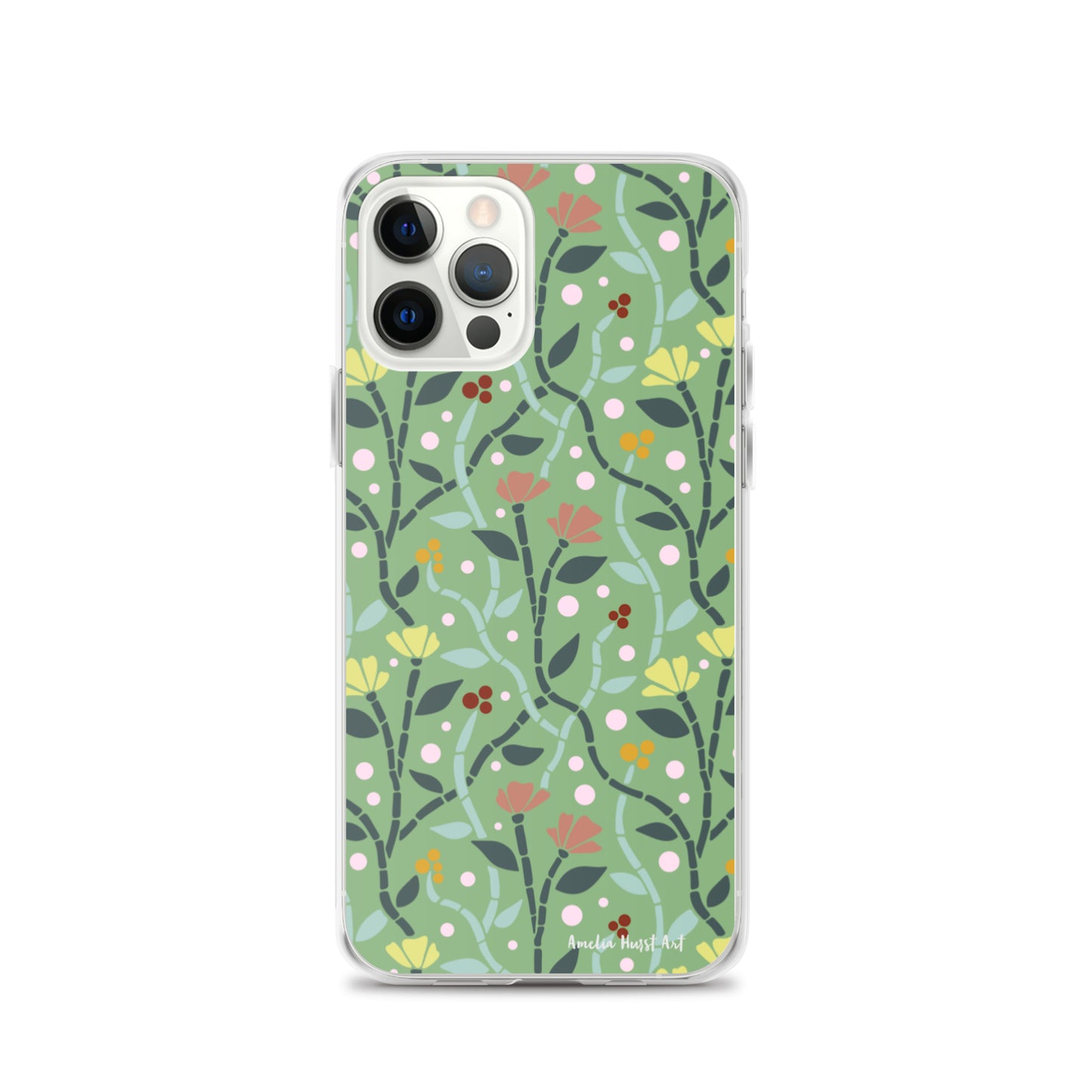 Une Coque pour iPhone à motifs avec des coquelicots roses et jaunes, différents modèles disponibles Amelia Hurst Art