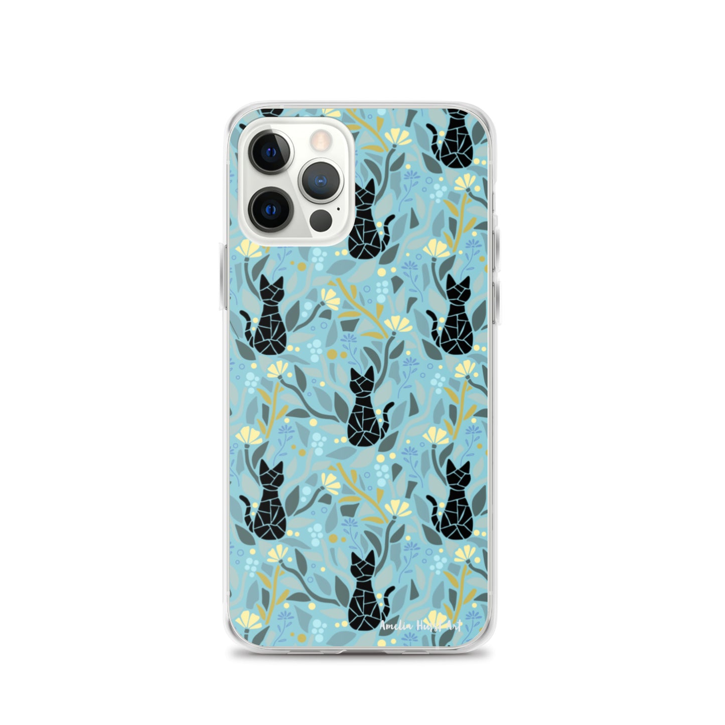 Une Coque pour iPhone avec motifs chat et florale, différents modèles disponibles Amelia Hurst Art