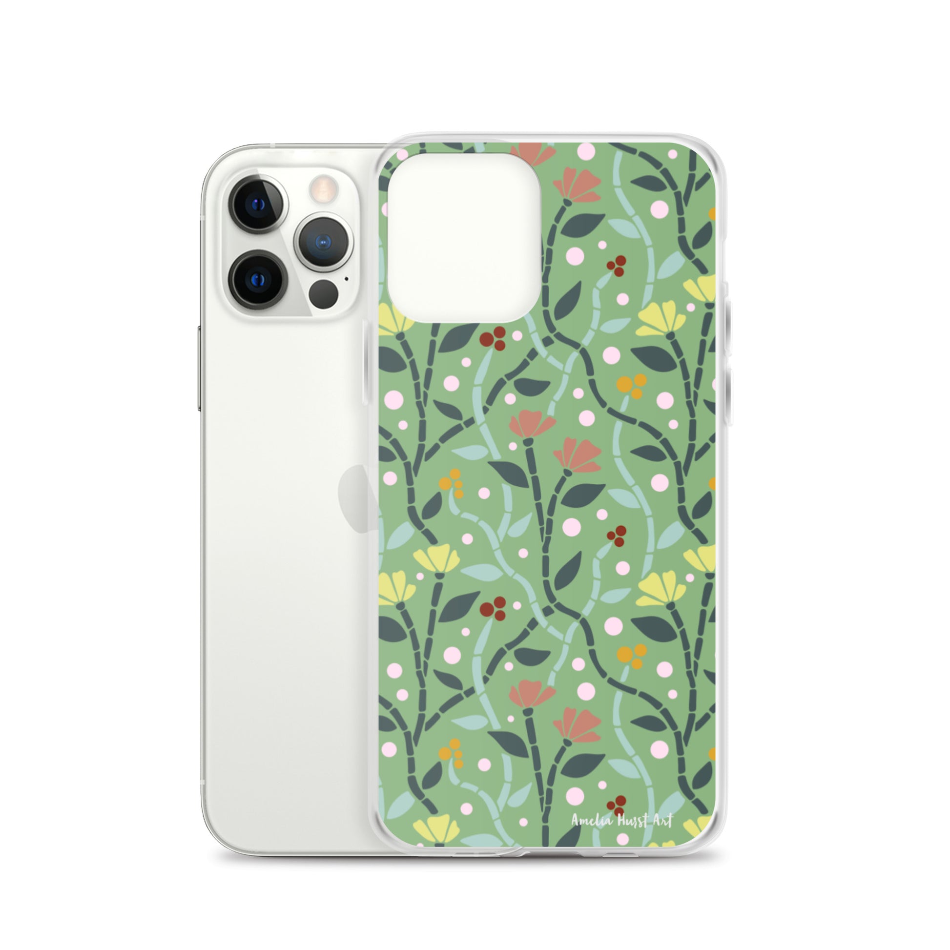 Une Coque pour iPhone à motifs avec des coquelicots roses et jaunes, différents modèles disponibles Amelia Hurst Art