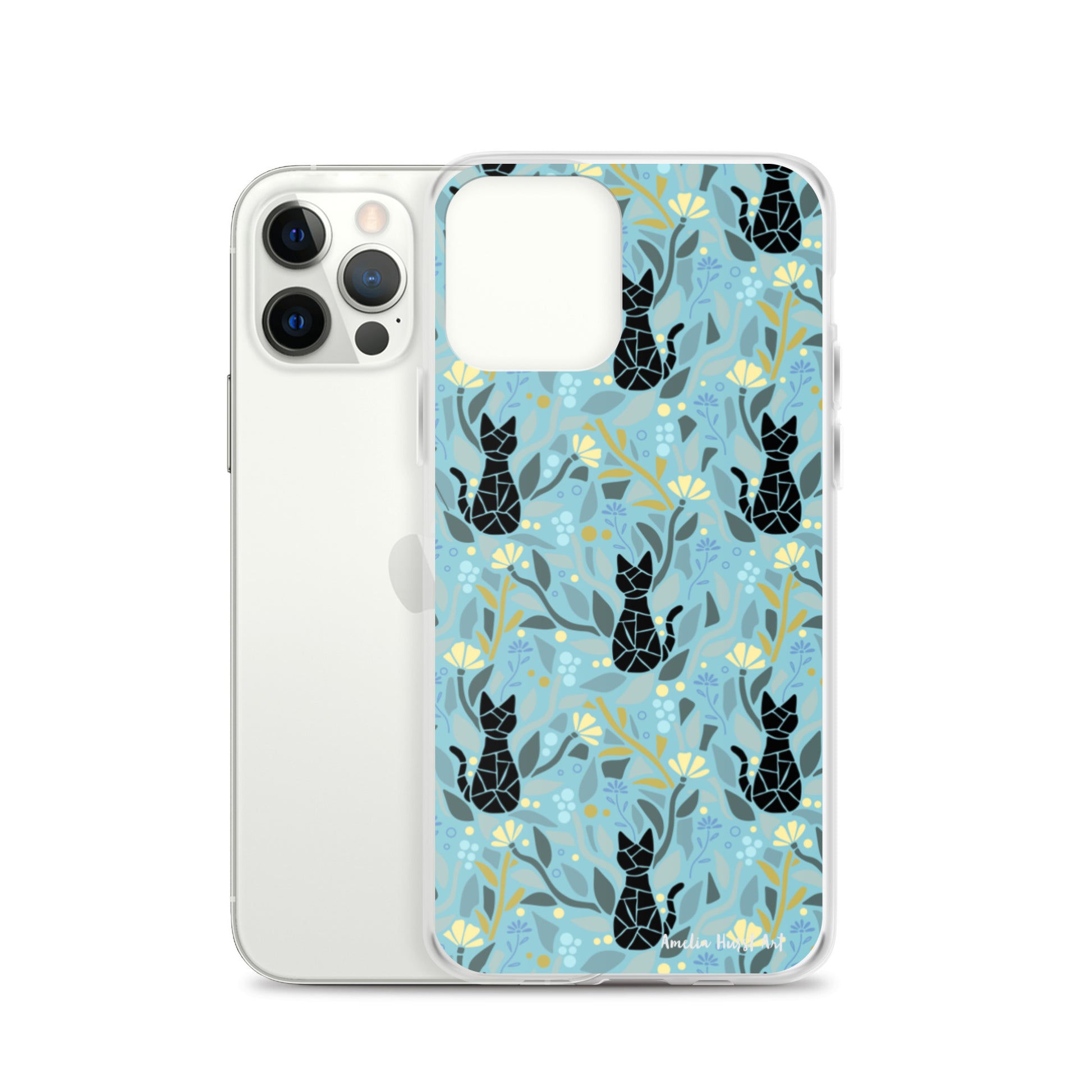 Une Coque pour iPhone avec motifs chat et florale, différents modèles disponibles Amelia Hurst Art