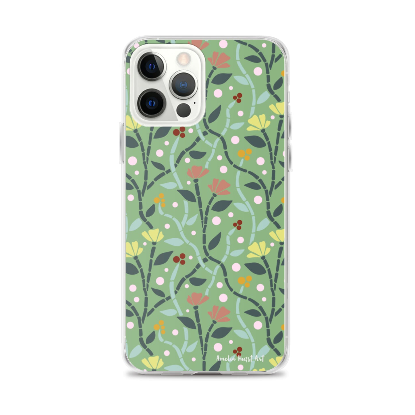 Une Coque pour iPhone à motifs avec des coquelicots roses et jaunes, différents modèles disponibles Amelia Hurst Art