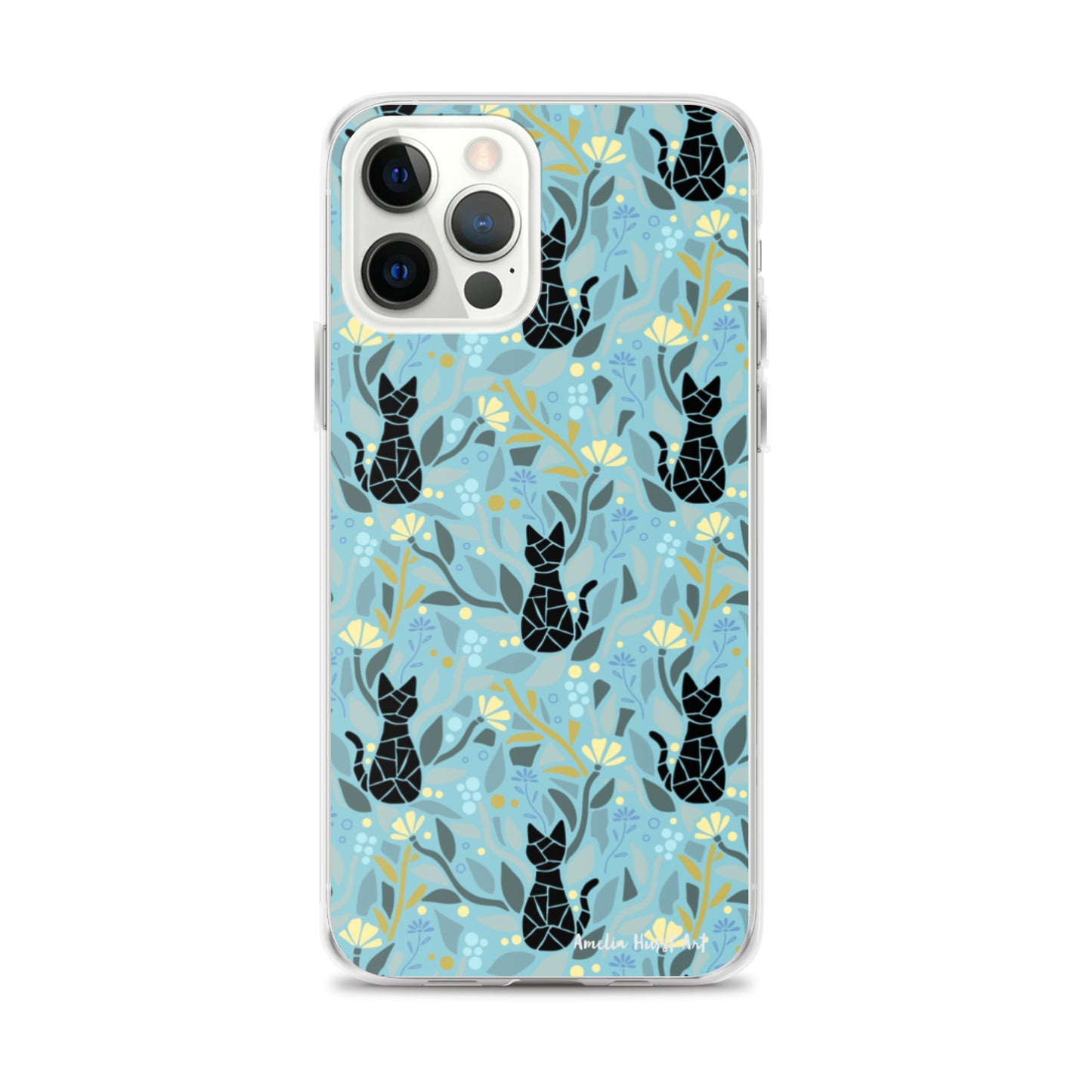 Une Coque pour iPhone avec motifs chat et florale, différents modèles disponibles Amelia Hurst Art