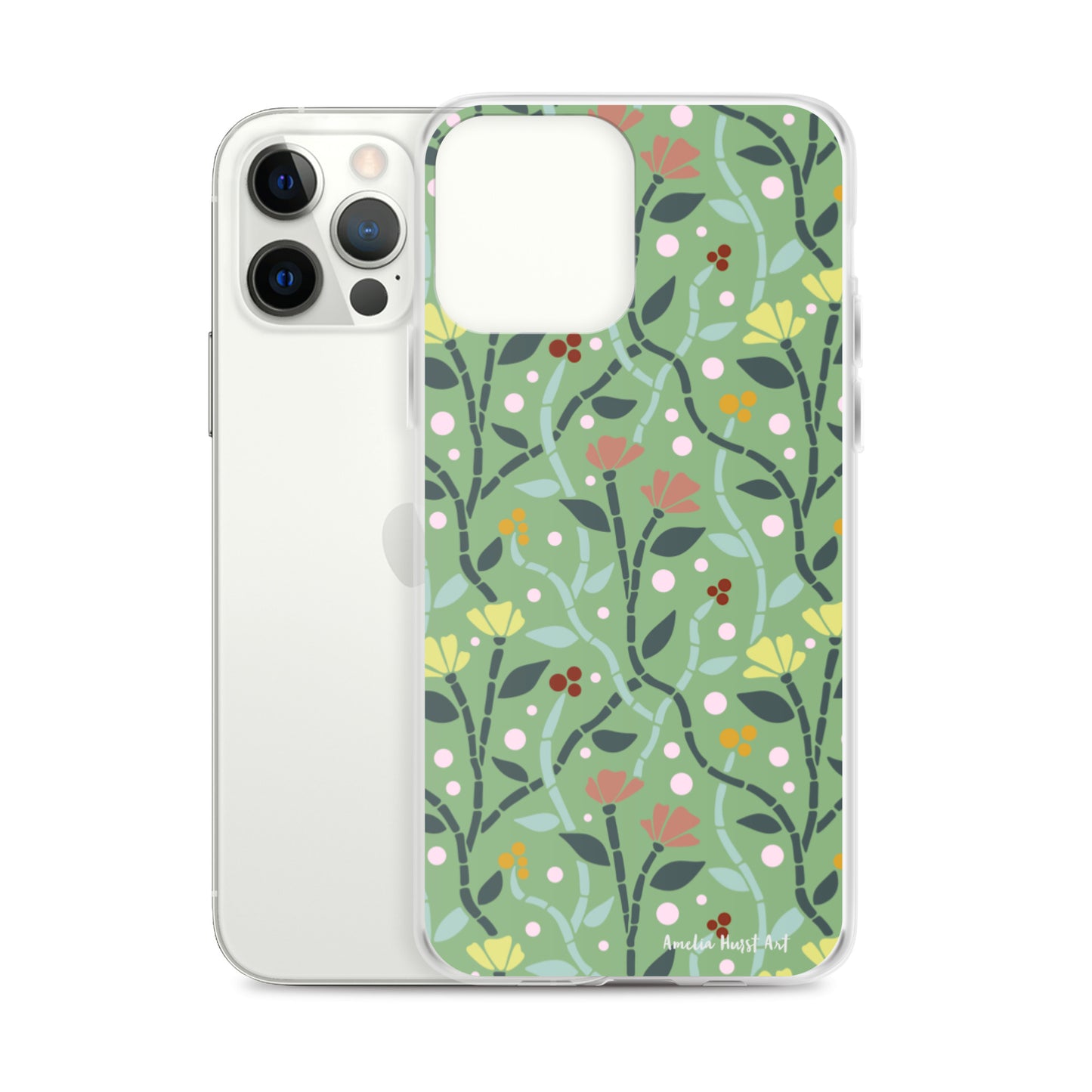 Une Coque pour iPhone à motifs avec des coquelicots roses et jaunes, différents modèles disponibles Amelia Hurst Art