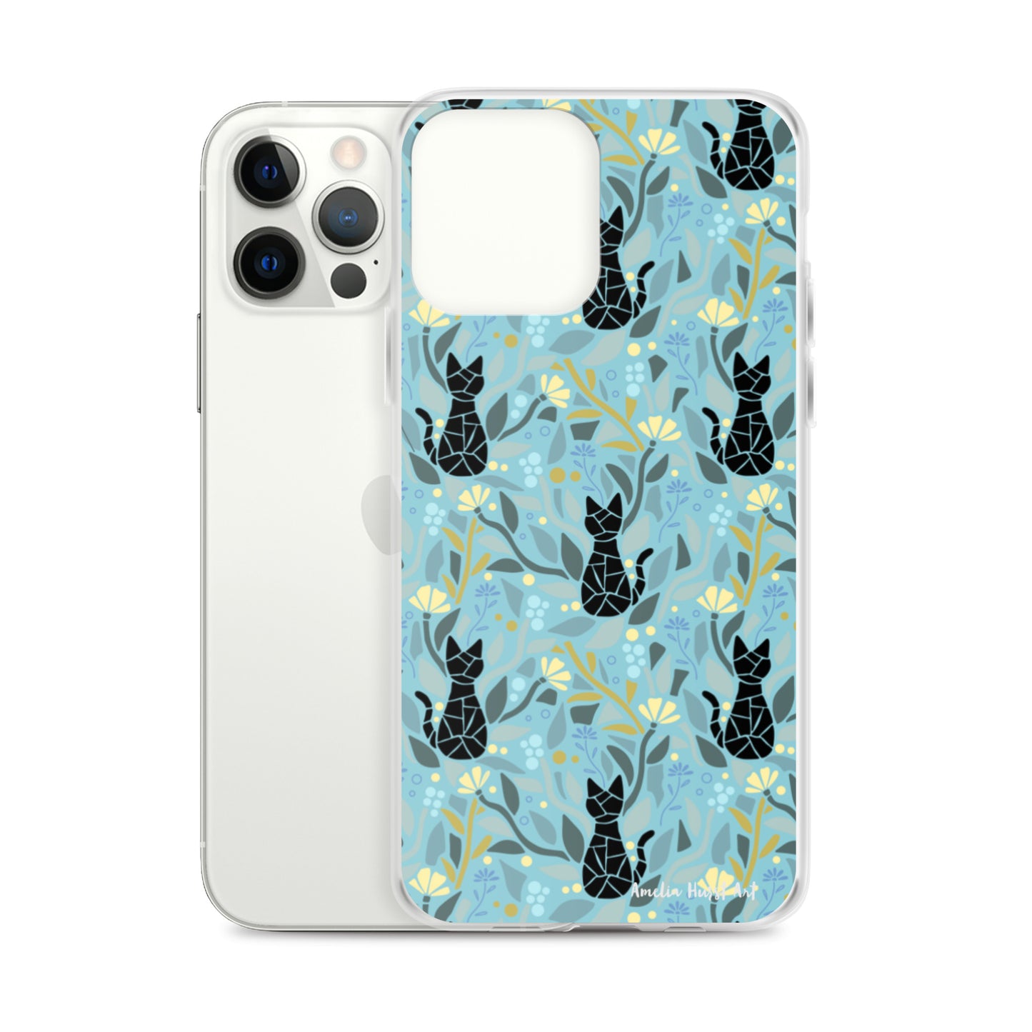 Une Coque pour iPhone avec motifs chat et florale, différents modèles disponibles Amelia Hurst Art