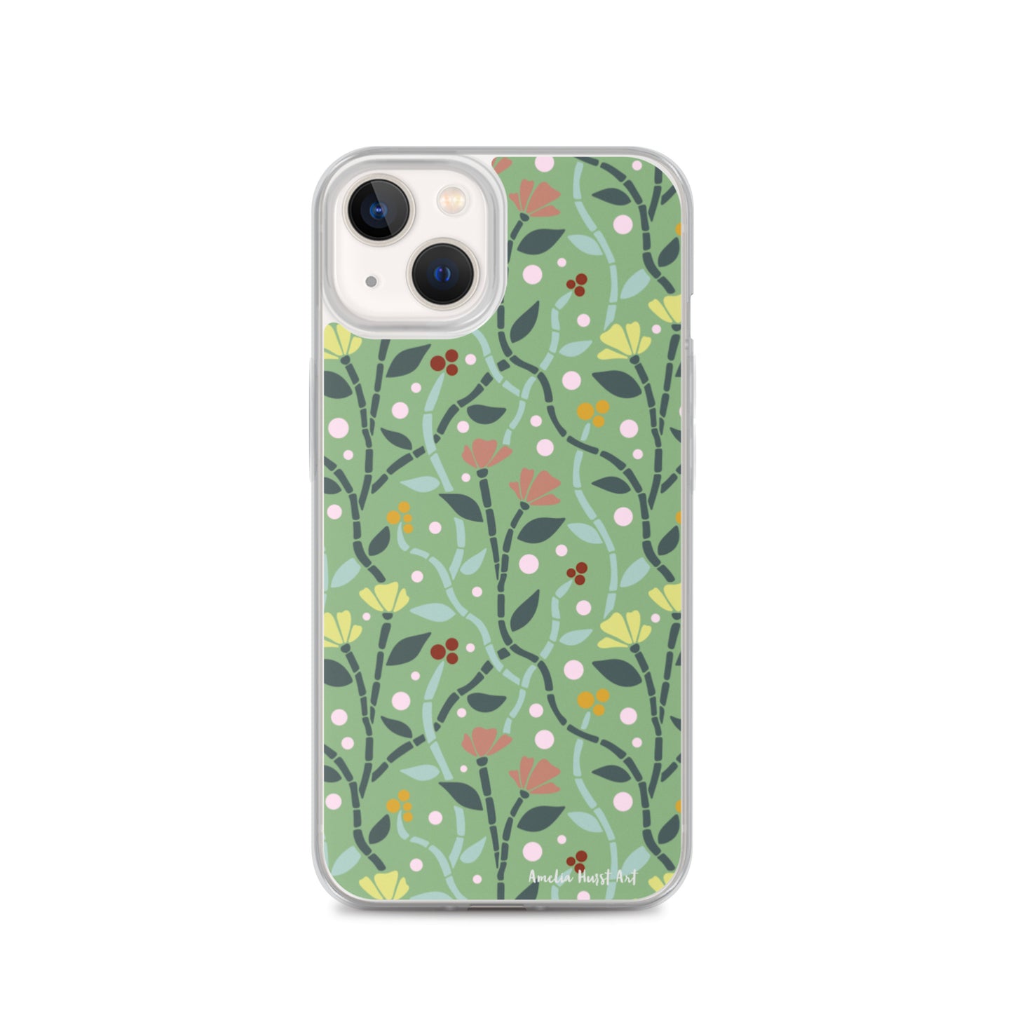 Une Coque pour iPhone à motifs avec des coquelicots roses et jaunes, différents modèles disponibles Amelia Hurst Art