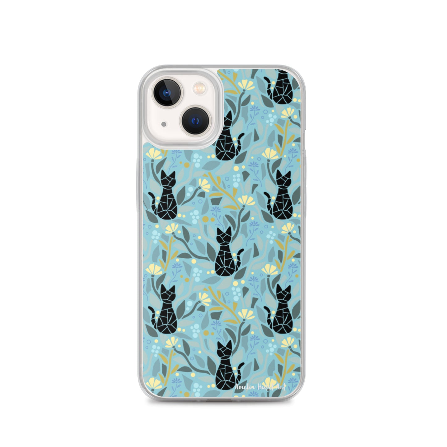 Une Coque pour iPhone avec motifs chat et florale, différents modèles disponibles Amelia Hurst Art