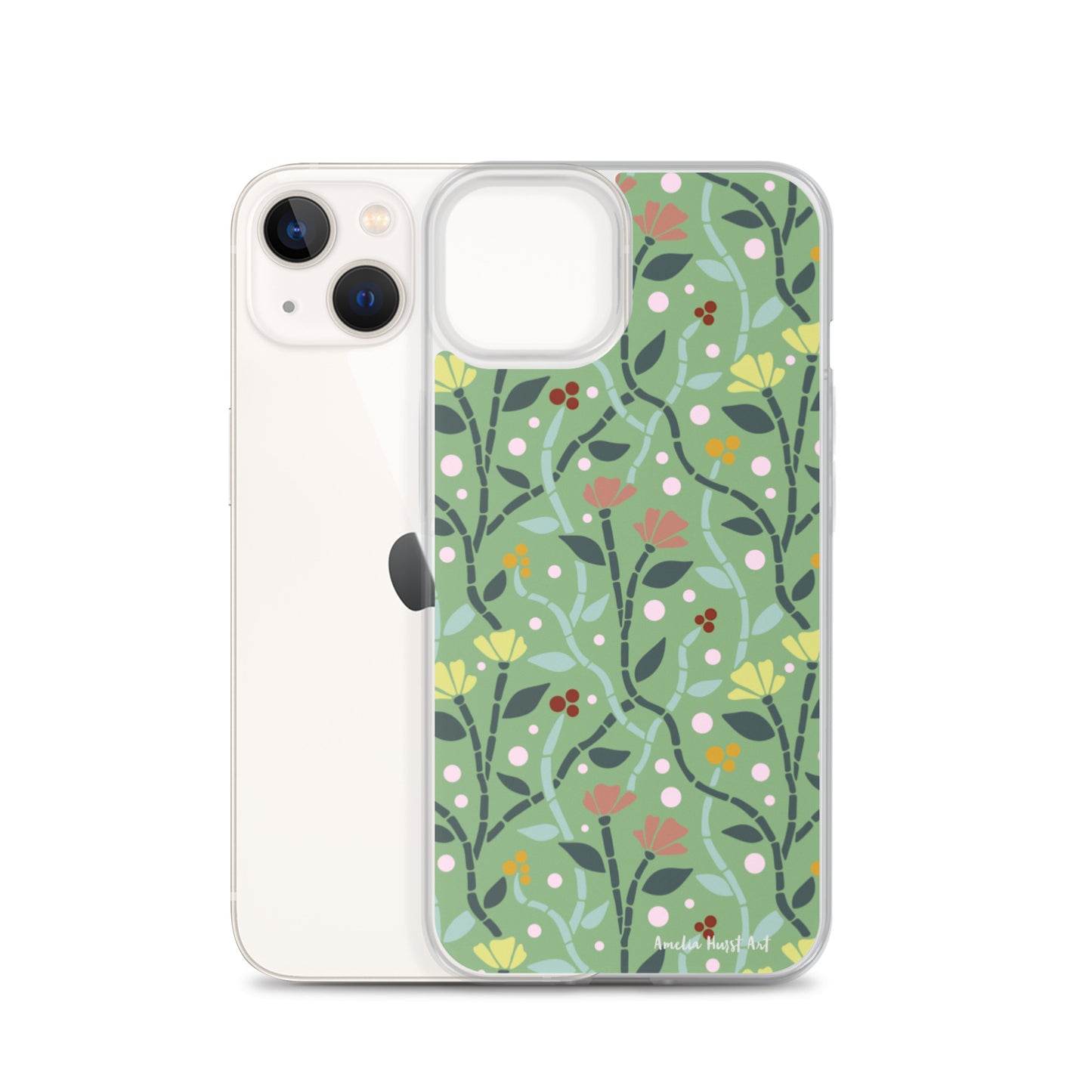 Une Coque pour iPhone à motifs avec des coquelicots roses et jaunes, différents modèles disponibles Amelia Hurst Art