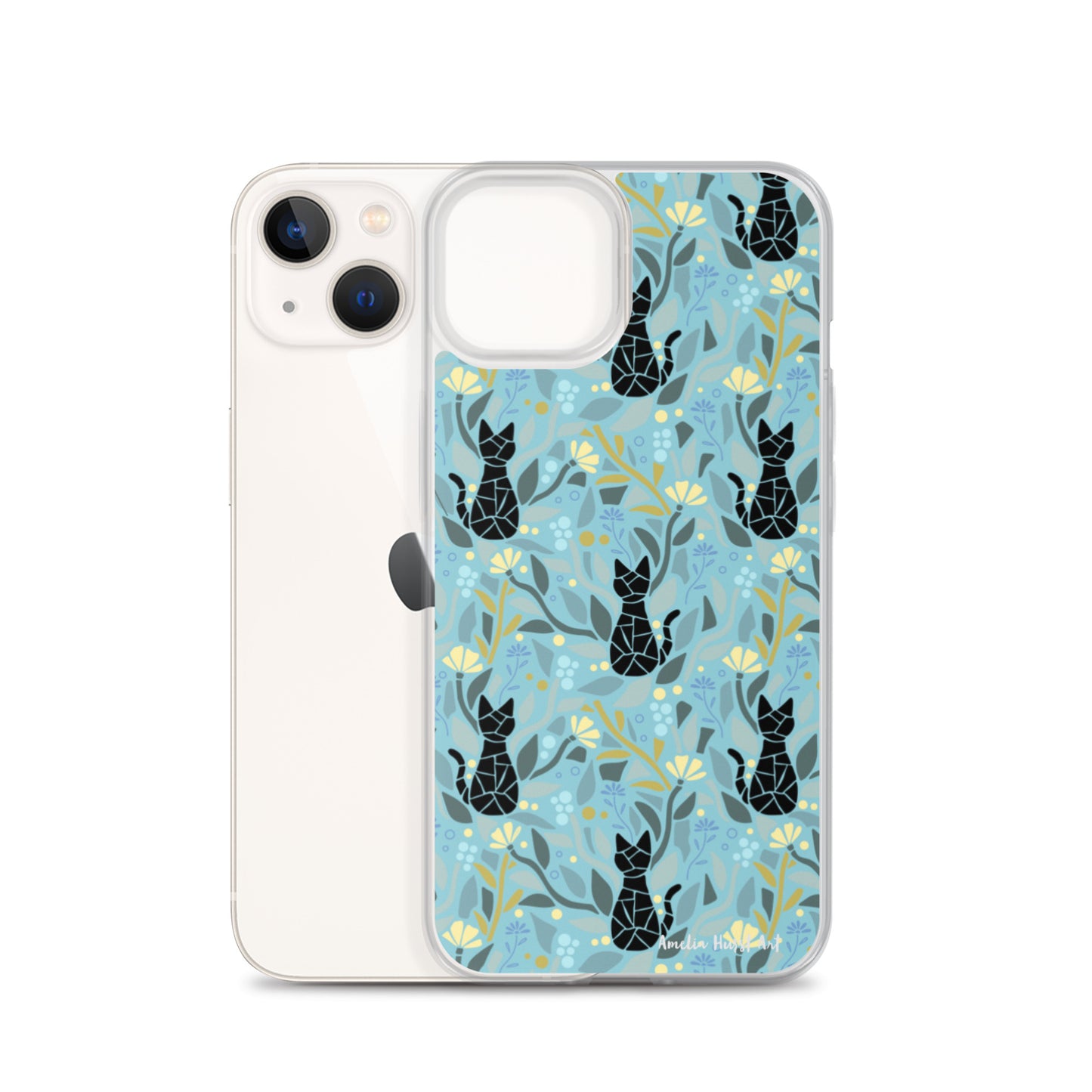 Une Coque pour iPhone avec motifs chat et florale, différents modèles disponibles Amelia Hurst Art