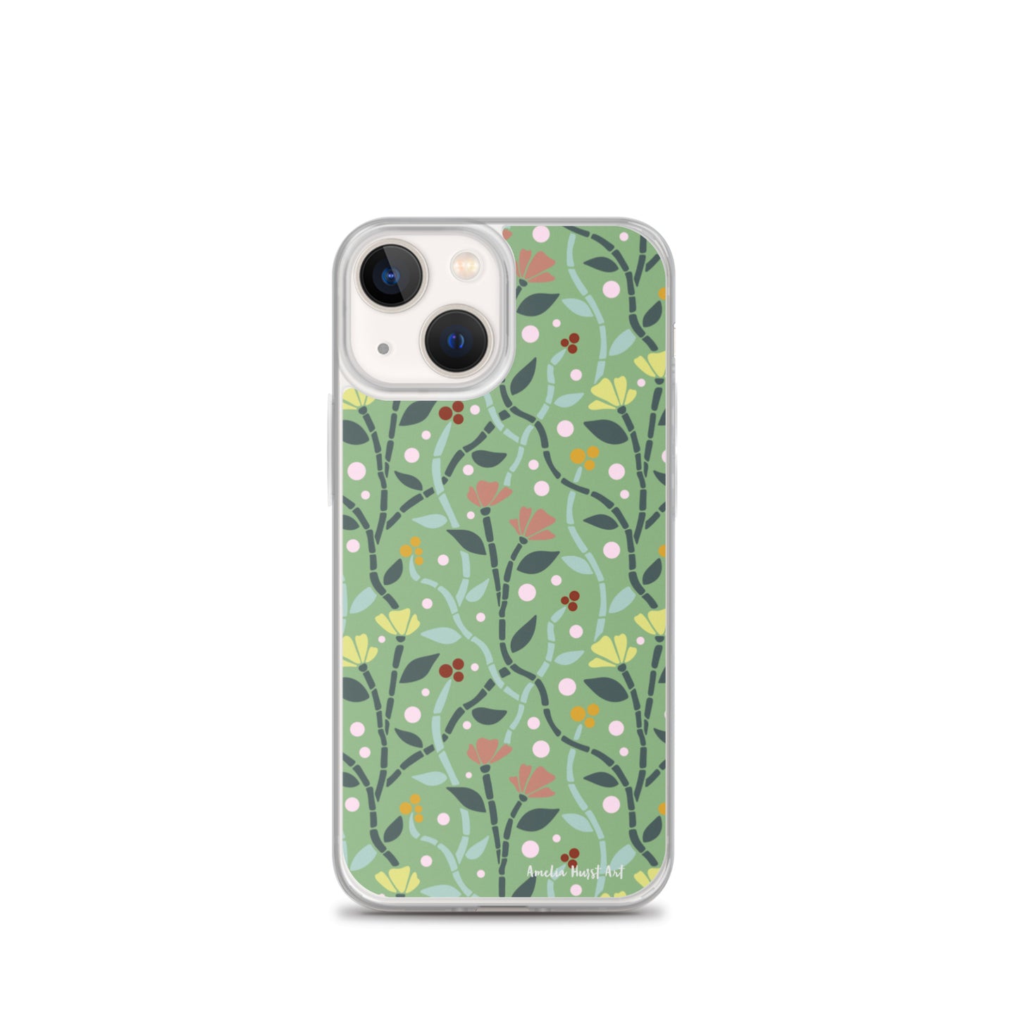 Une Coque pour iPhone à motifs avec des coquelicots roses et jaunes, différents modèles disponibles Amelia Hurst Art