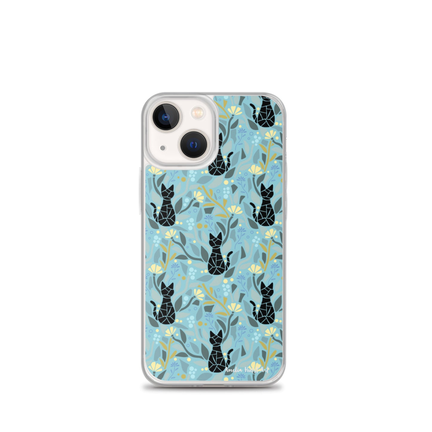 Une Coque pour iPhone avec motifs chat et florale, différents modèles disponibles Amelia Hurst Art