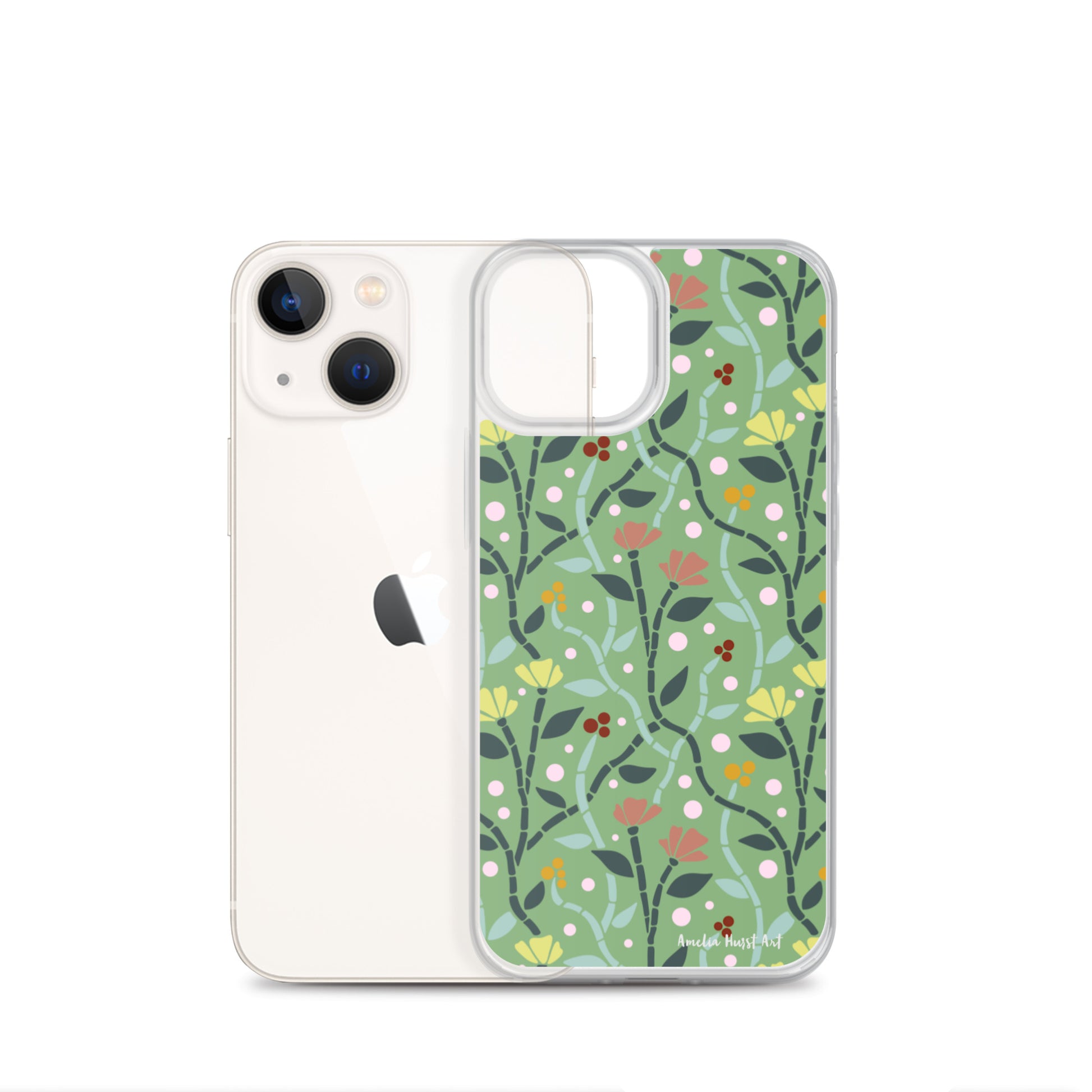 Une Coque pour iPhone à motifs avec des coquelicots roses et jaunes, différents modèles disponibles Amelia Hurst Art