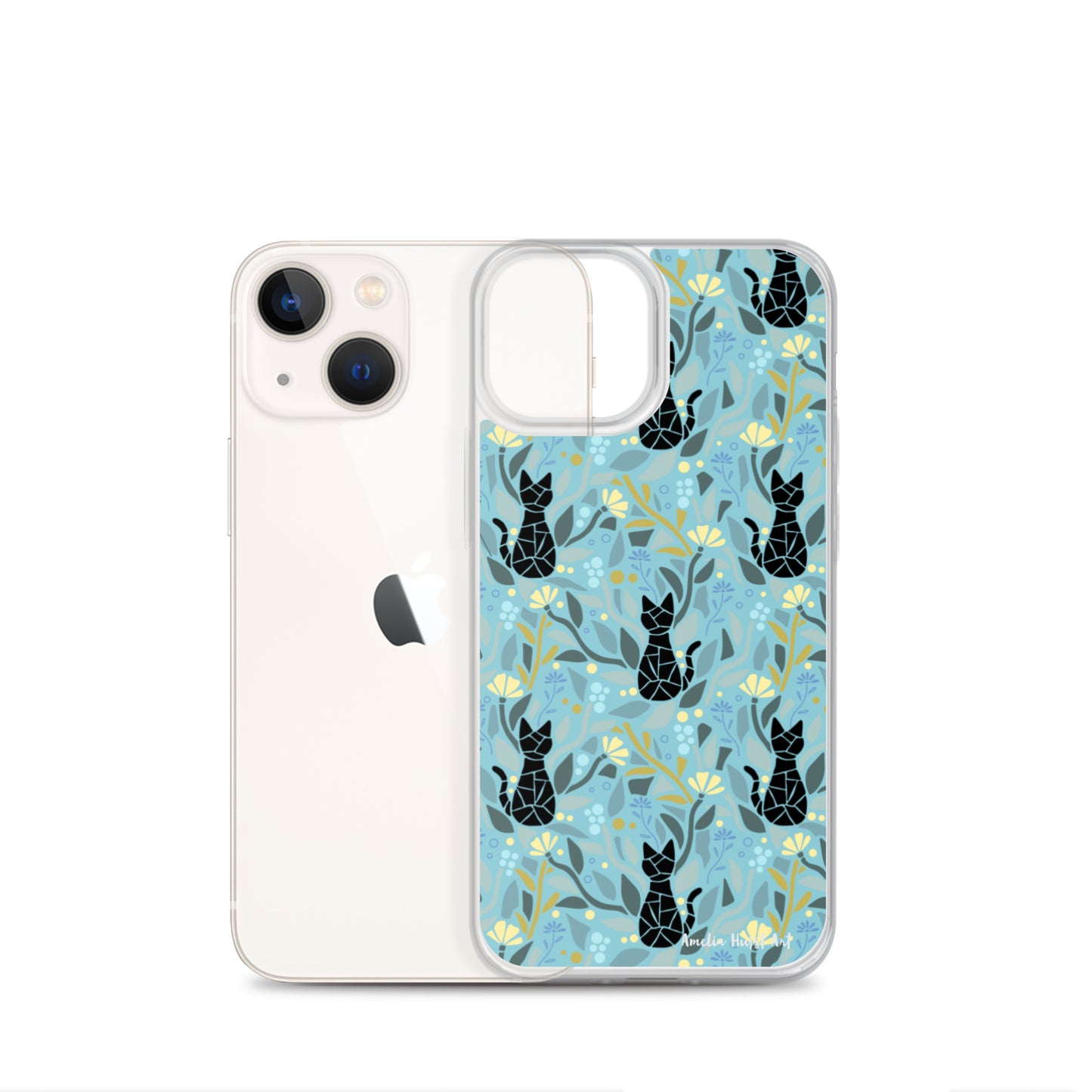 Une Coque pour iPhone avec motifs chat et florale, différents modèles disponibles Amelia Hurst Art