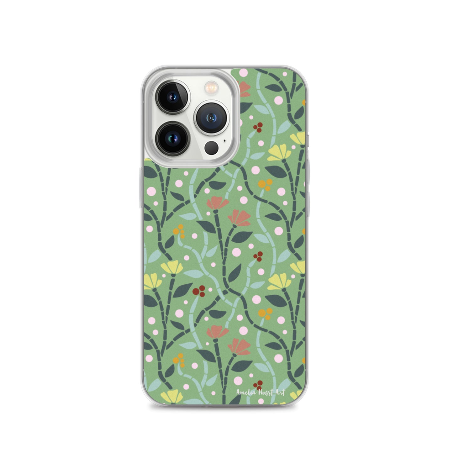 Une Coque pour iPhone à motifs avec des coquelicots roses et jaunes, différents modèles disponibles Amelia Hurst Art