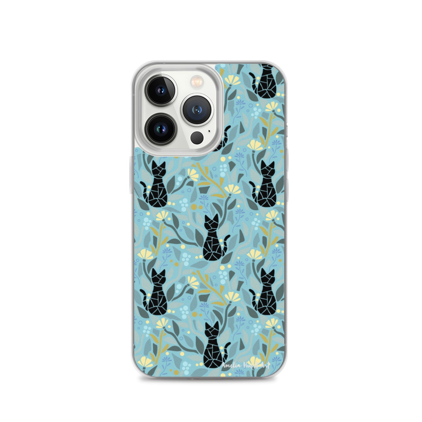 Une Coque pour iPhone avec motifs chat et florale, différents modèles disponibles Amelia Hurst Art