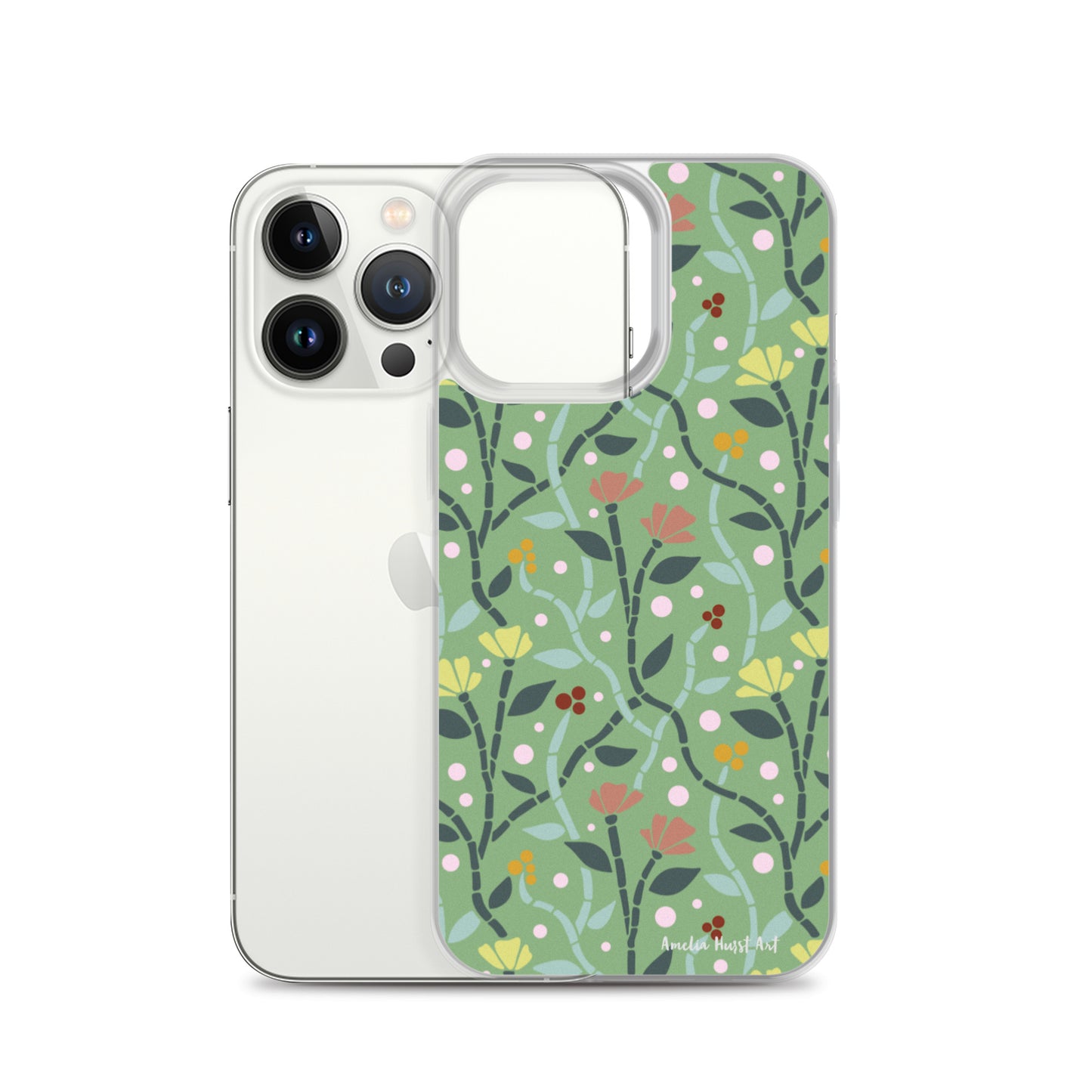 Une Coque pour iPhone à motifs avec des coquelicots roses et jaunes, différents modèles disponibles Amelia Hurst Art