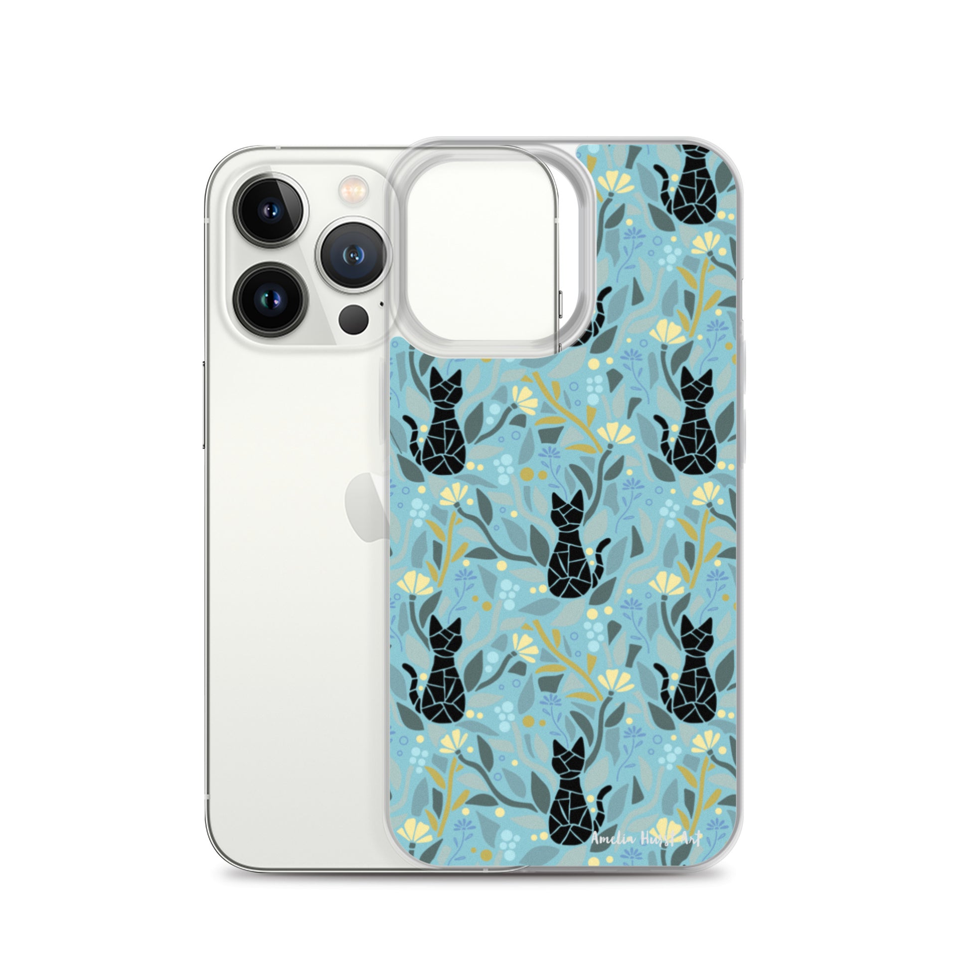 Une Coque pour iPhone avec motifs chat et florale, différents modèles disponibles Amelia Hurst Art