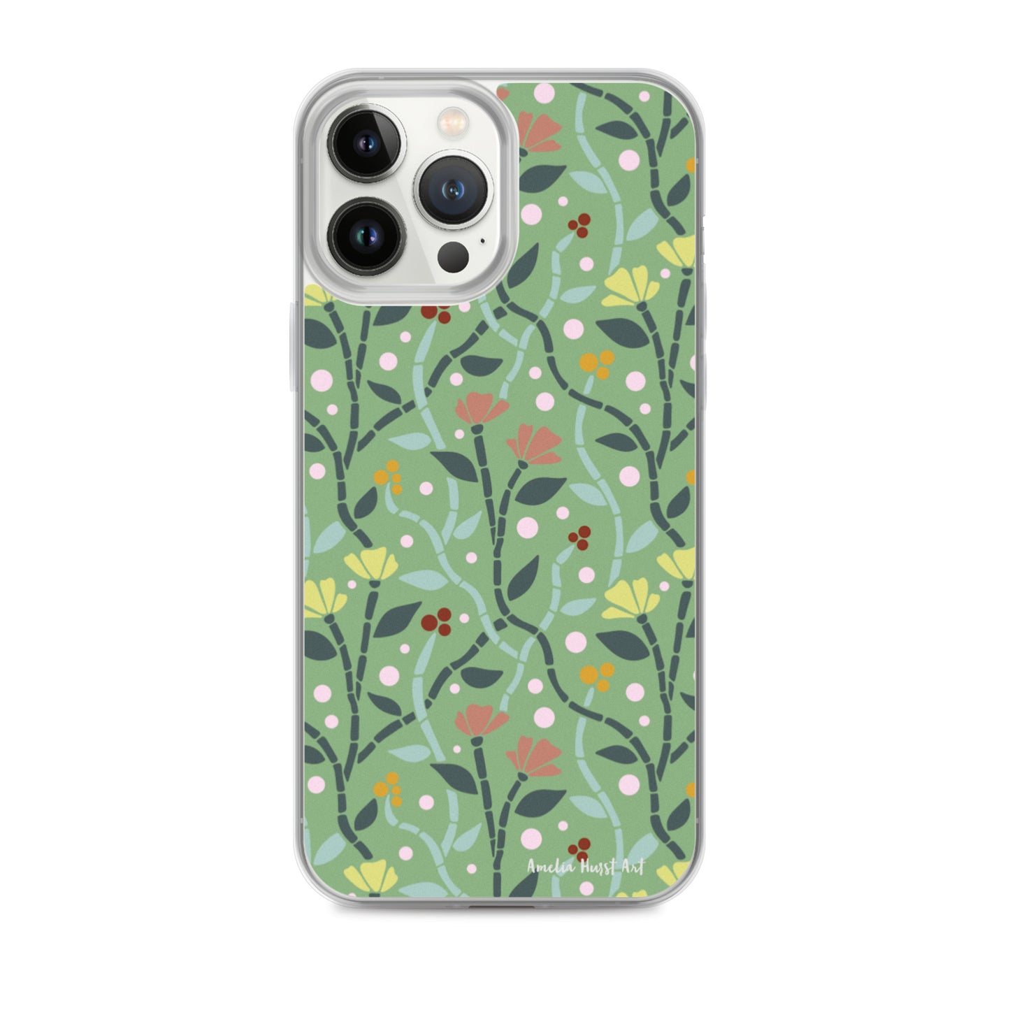 Une Coque pour iPhone à motifs avec des coquelicots roses et jaunes, différents modèles disponibles Amelia Hurst Art