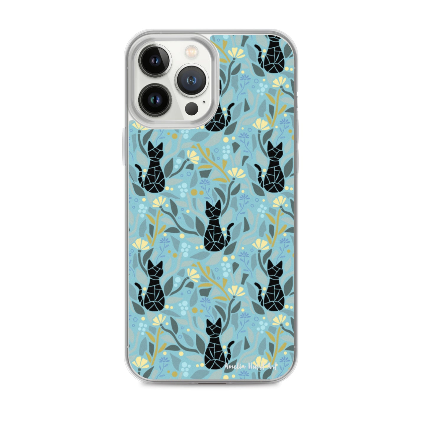 Une Coque pour iPhone avec motifs chat et florale, différents modèles disponibles Amelia Hurst Art