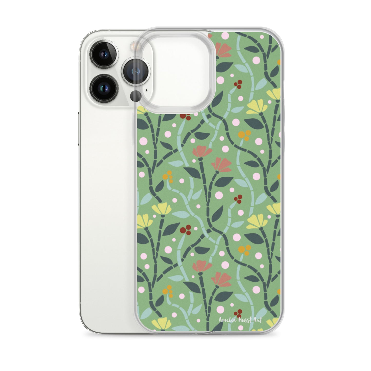 Une Coque pour iPhone à motifs avec des coquelicots roses et jaunes, différents modèles disponibles Amelia Hurst Art