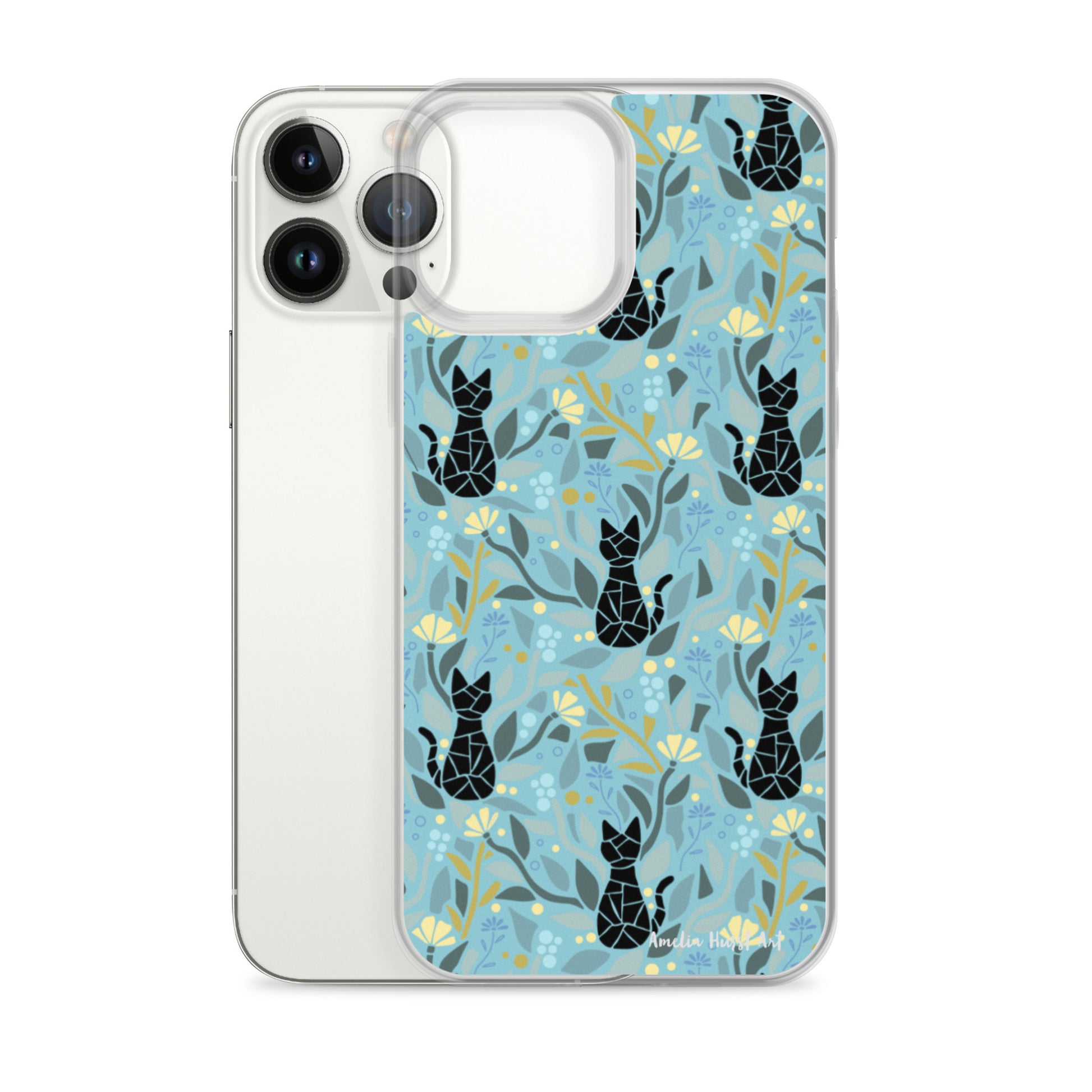 Une Coque pour iPhone avec motifs chat et florale, différents modèles disponibles Amelia Hurst Art