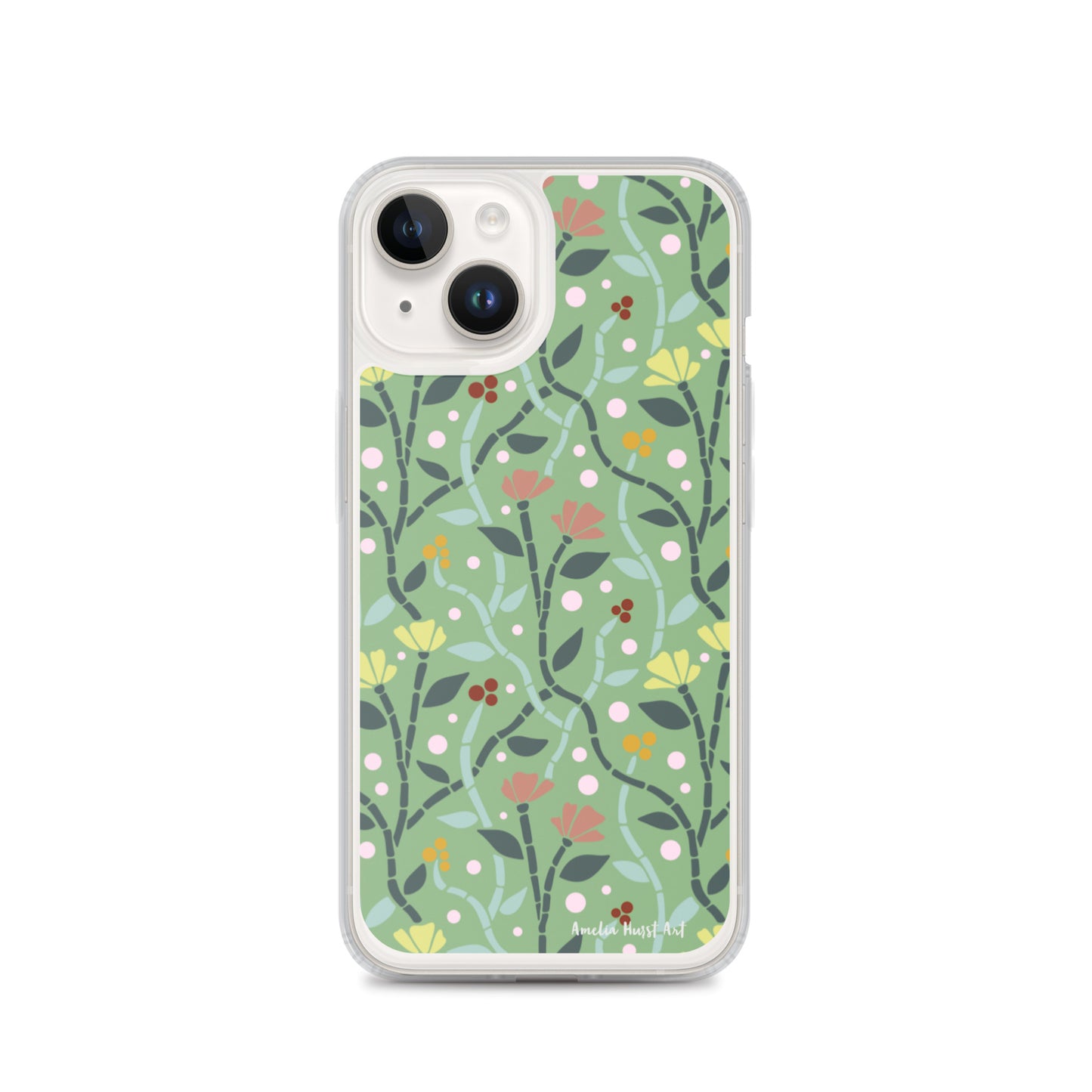 Une Coque pour iPhone à motifs avec des coquelicots roses et jaunes, différents modèles disponibles Amelia Hurst Art