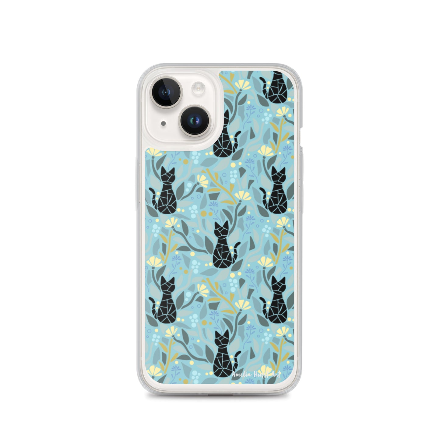 Une Coque pour iPhone avec motifs chat et florale, différents modèles disponibles Amelia Hurst Art