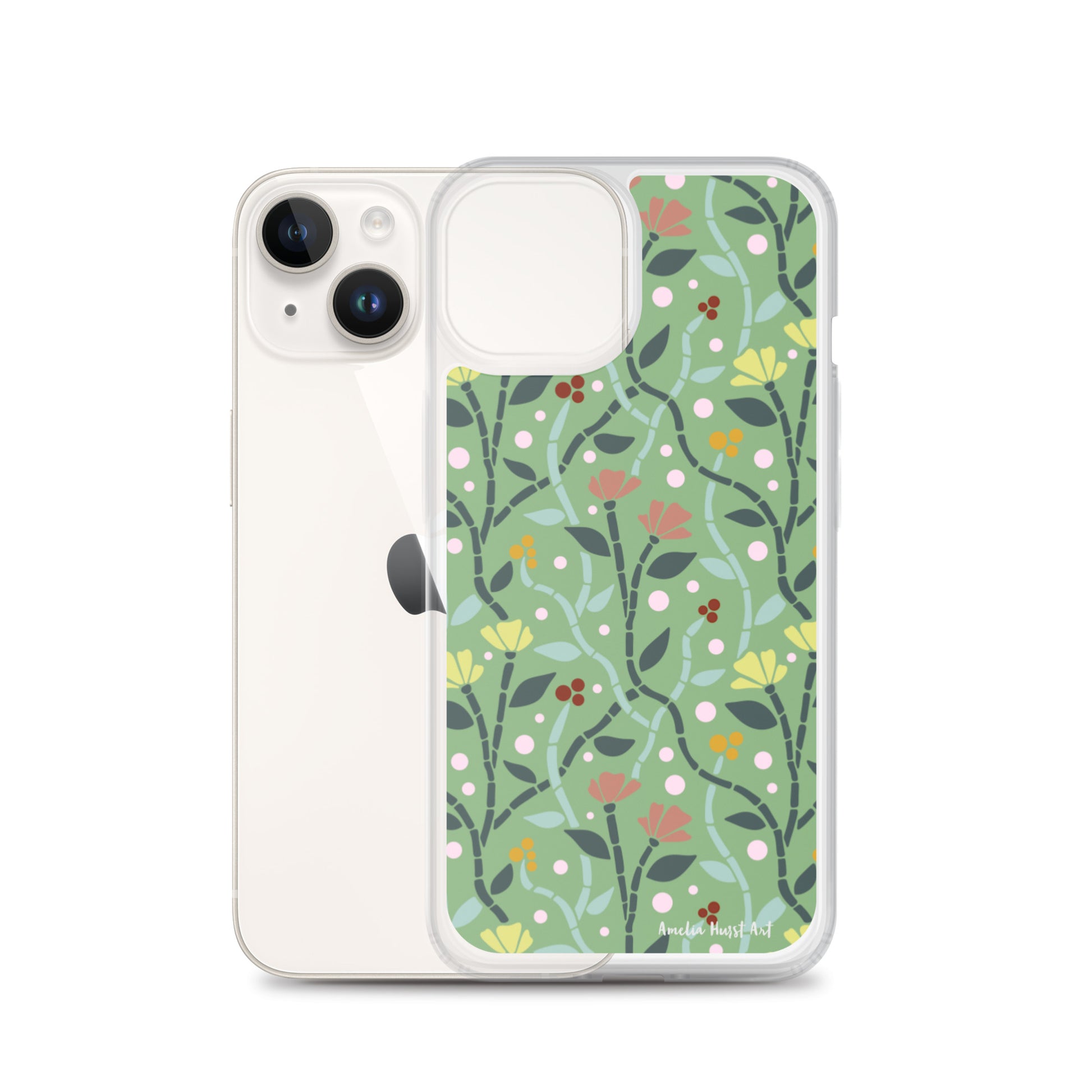 Une Coque pour iPhone à motifs avec des coquelicots roses et jaunes, différents modèles disponibles Amelia Hurst Art