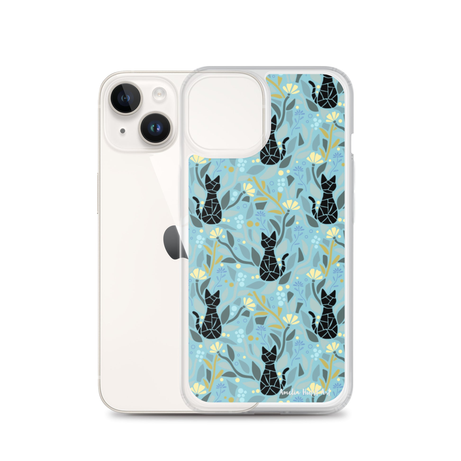 Une Coque pour iPhone avec motifs chat et florale, différents modèles disponibles Amelia Hurst Art