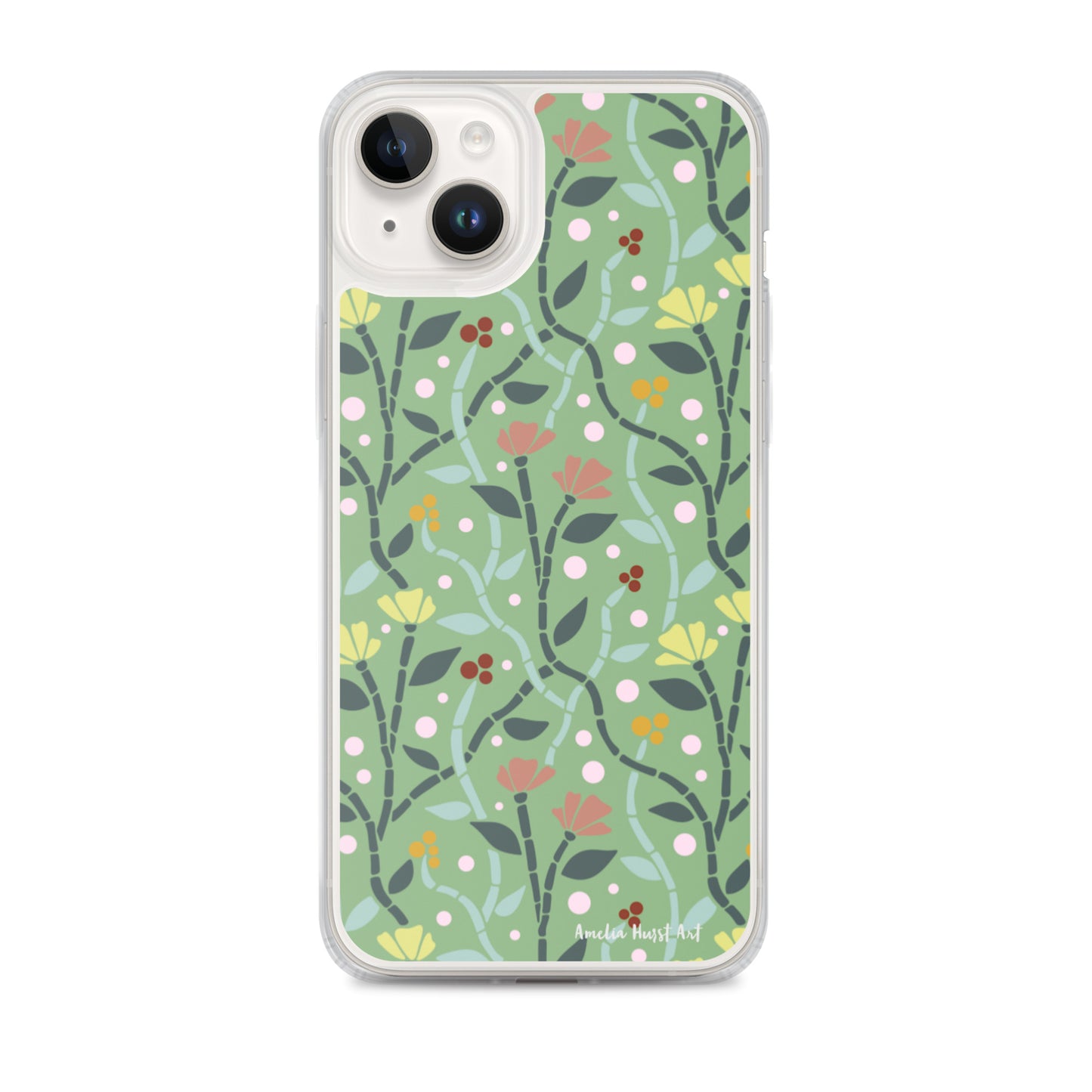 Une Coque pour iPhone à motifs avec des coquelicots roses et jaunes, différents modèles disponibles Amelia Hurst Art