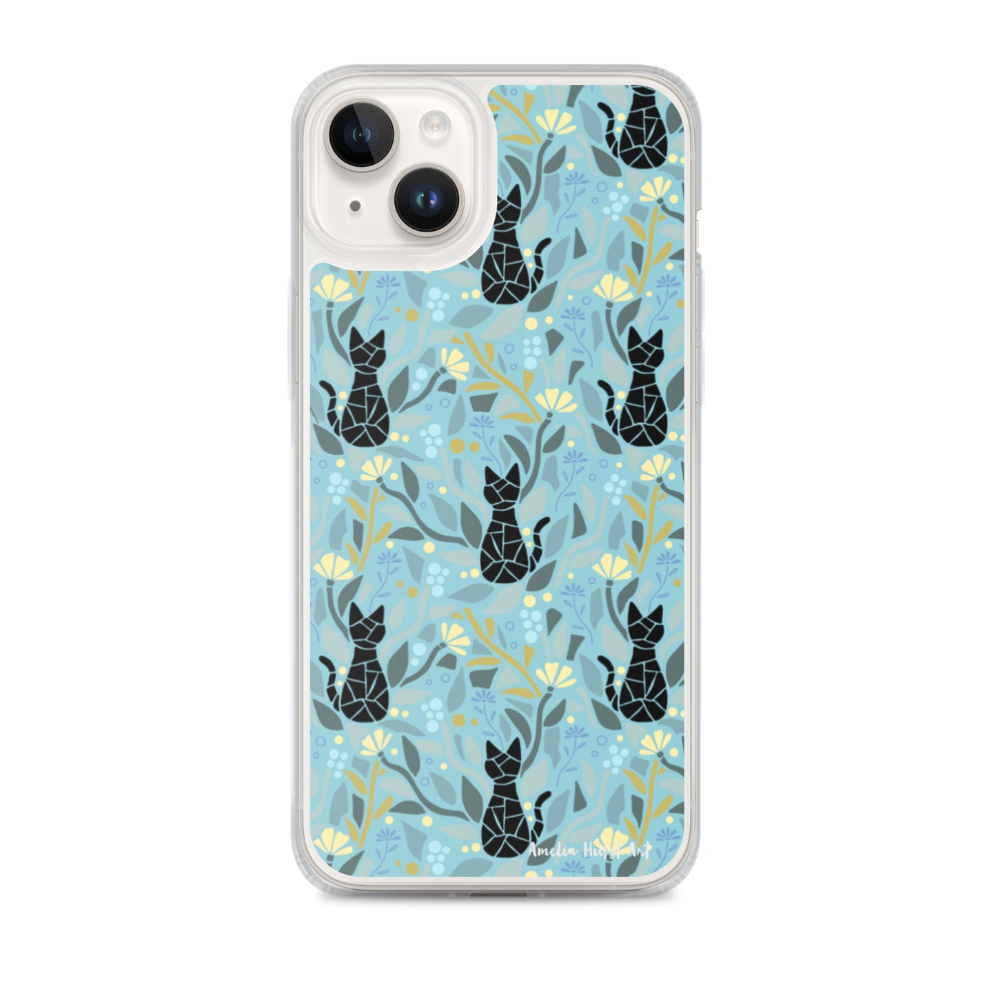 Une Coque pour iPhone avec motifs chat et florale, différents modèles disponibles Amelia Hurst Art