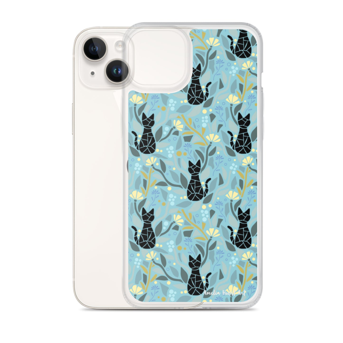 Une Coque pour iPhone avec motifs chat et florale, différents modèles disponibles Amelia Hurst Art